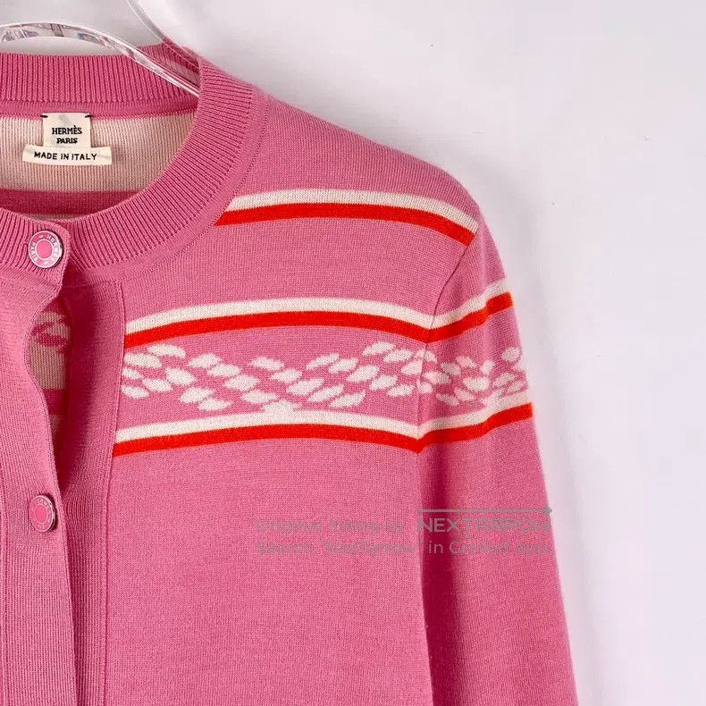 Hermes Hermes Pink Striped Rope Embroidered Cashmere Crew Neck Si Size XXS / US 00 / IT 34 - 3 Thumbnail