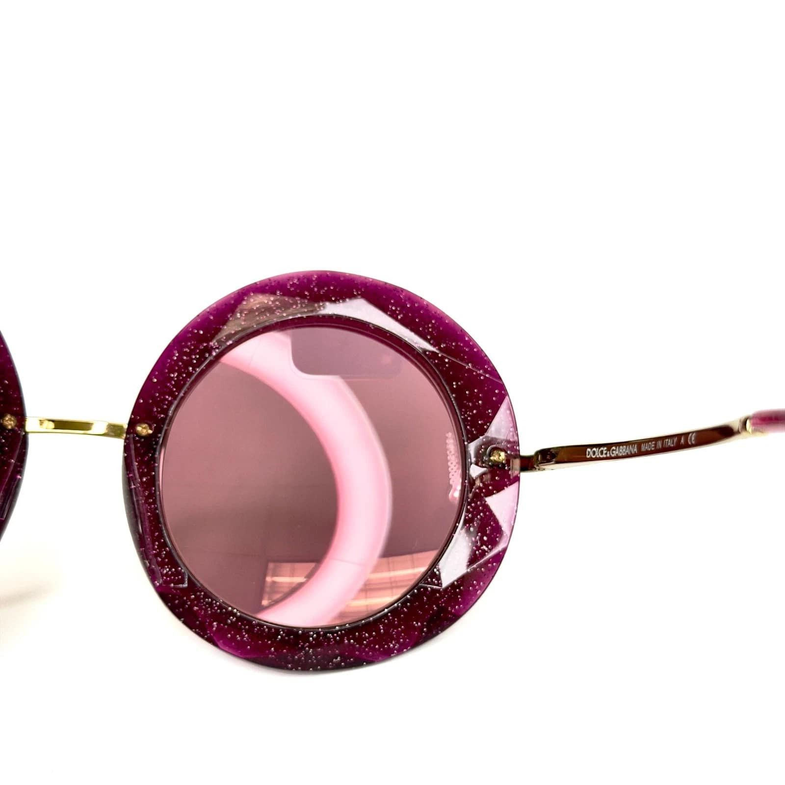 Dolce & Gabbana Dolce & Gabbana DG6105 6105 Fuchsia Glitter Round Sunglass Size ONE SIZE - 4 Thumbnail