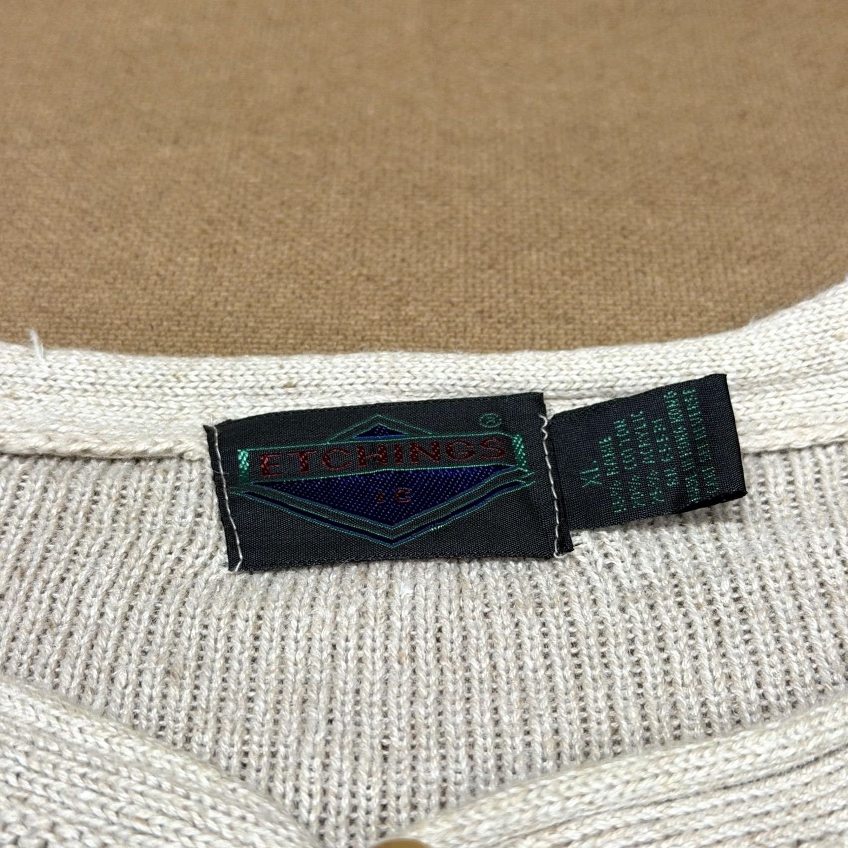 Vintage VINTAGE Etchings Sweater Mens XL Beige Pattern Knit Henley 90s Han Kung? Size US XL / EU 56 / 4 - 6 Thumbnail