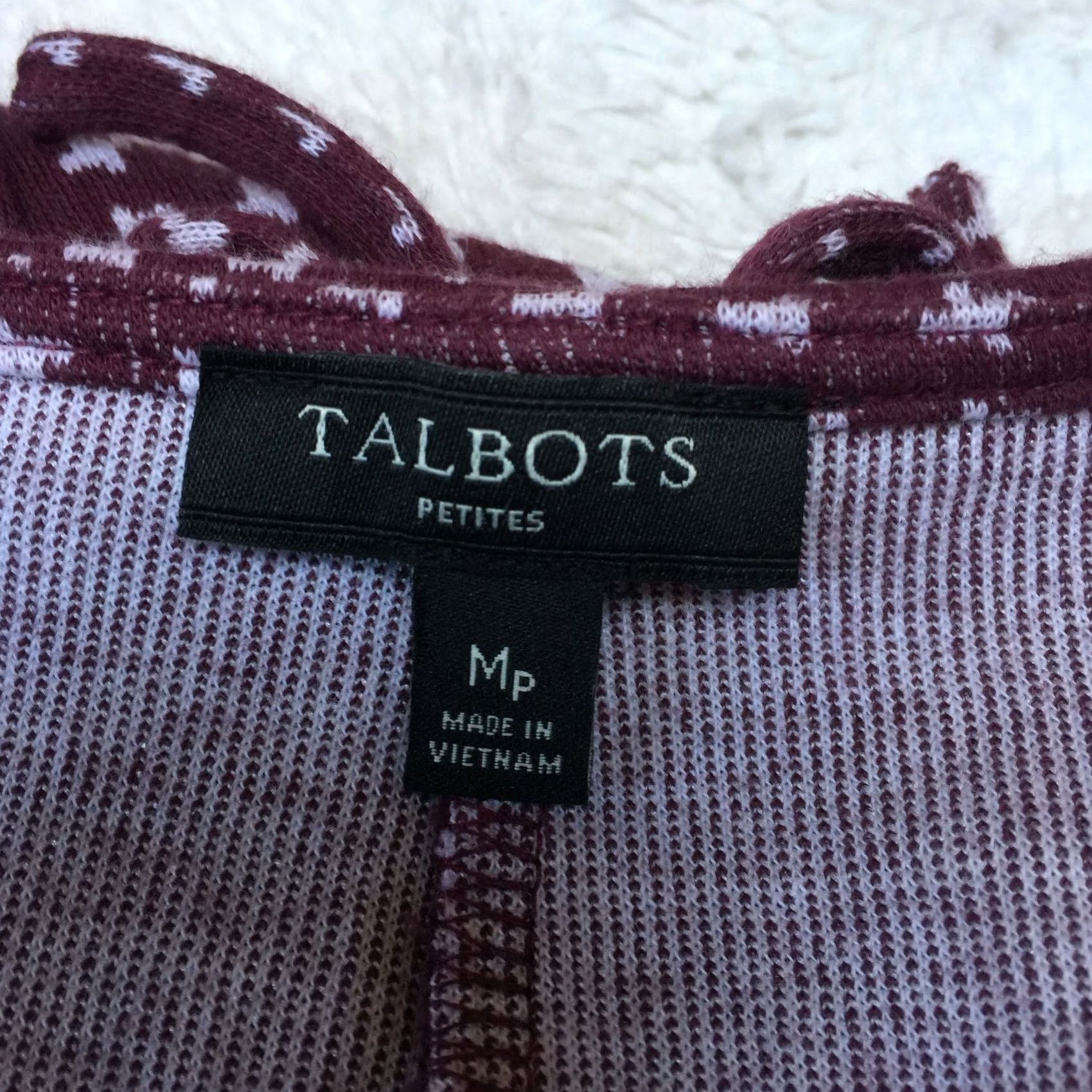 Talbots Talbots Women's Blouse Cross Knit Top 3/4 Sleeve Stretch PM Petite Maroon White Women’s Shirts Womens Size M / US 6-8 / IT 42-44 - 3 Thumbnail