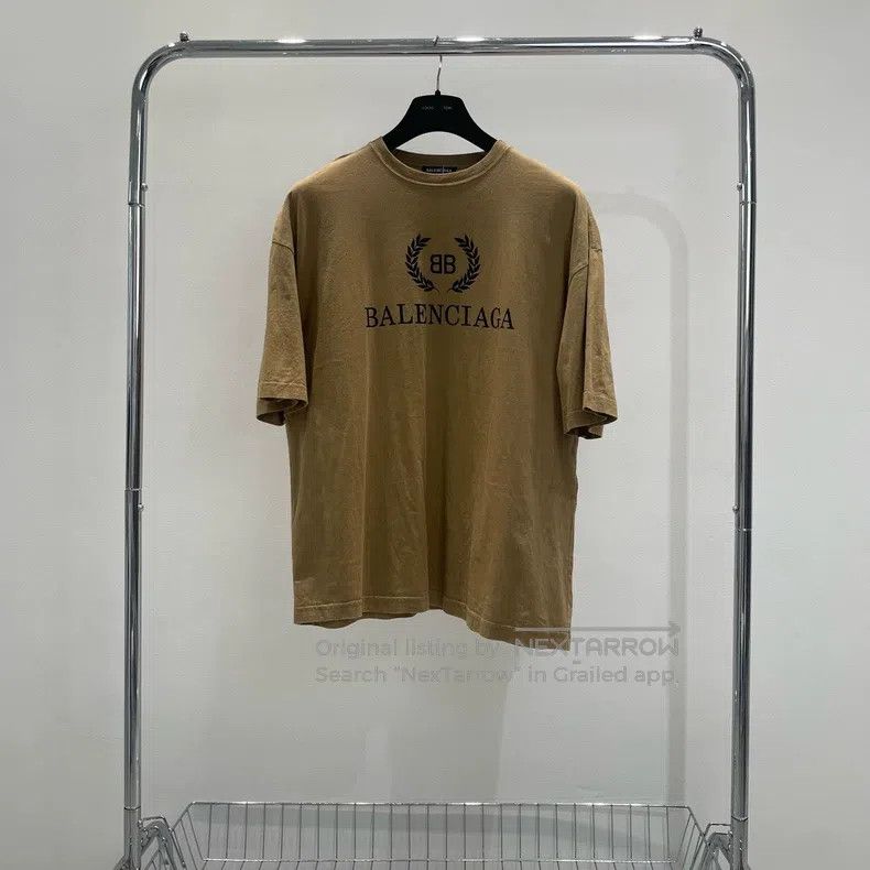 Balenciaga Balenciaga Khaki Logo Wheat Ear Short Sleeve T-Shirt Size US L / EU 52-54 / 3 - 1 Thumbnail