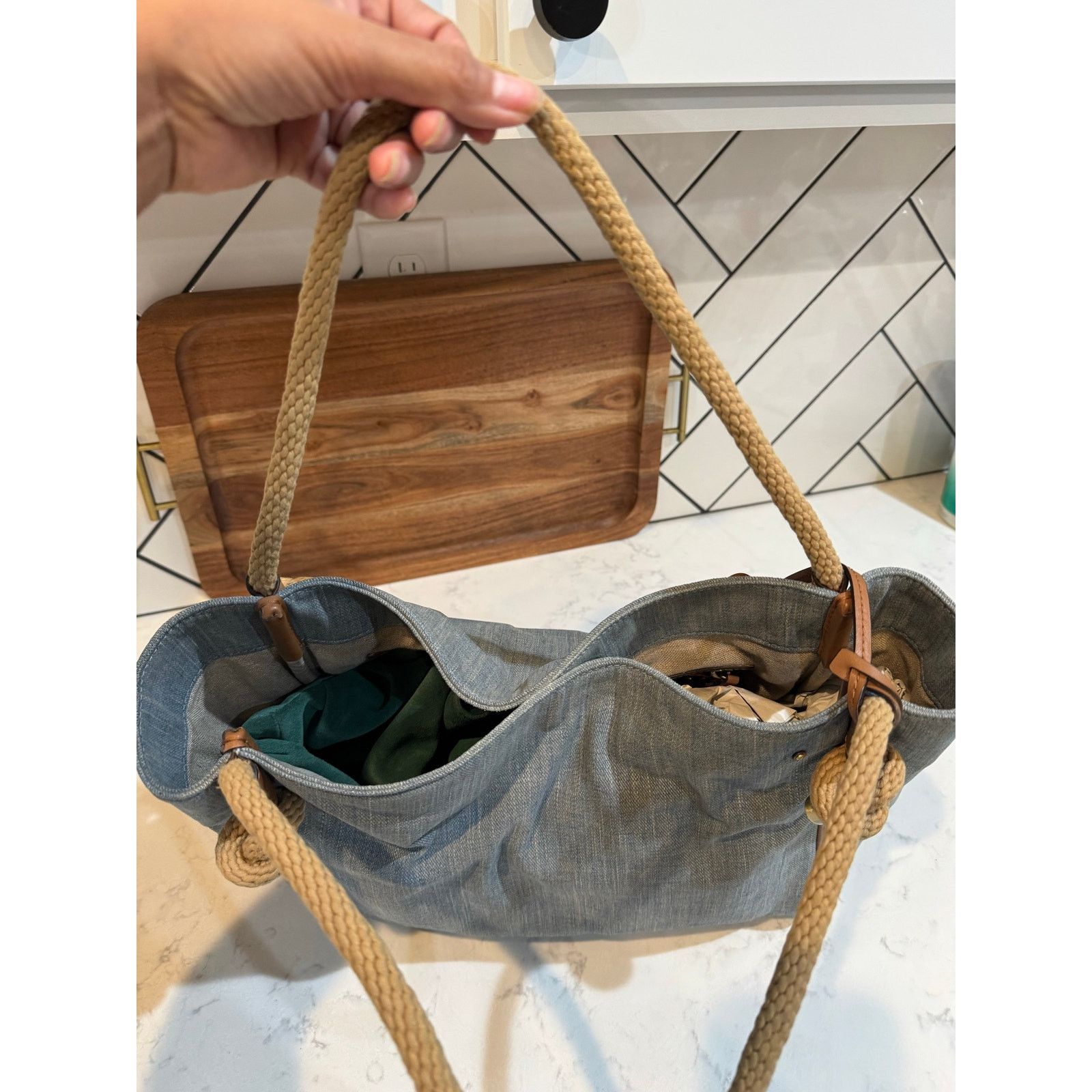 Michael Kors Michael Kors Isla Large Grab Bag denim twisted rope handles Size ONE SIZE - 11 Thumbnail