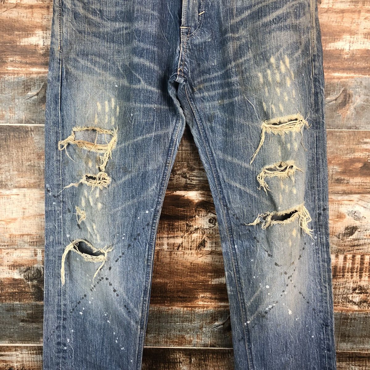 Edwin DLL Edwin Blue Stripe Distressed Denim Pants #C006 Size US 31 - 5 Thumbnail