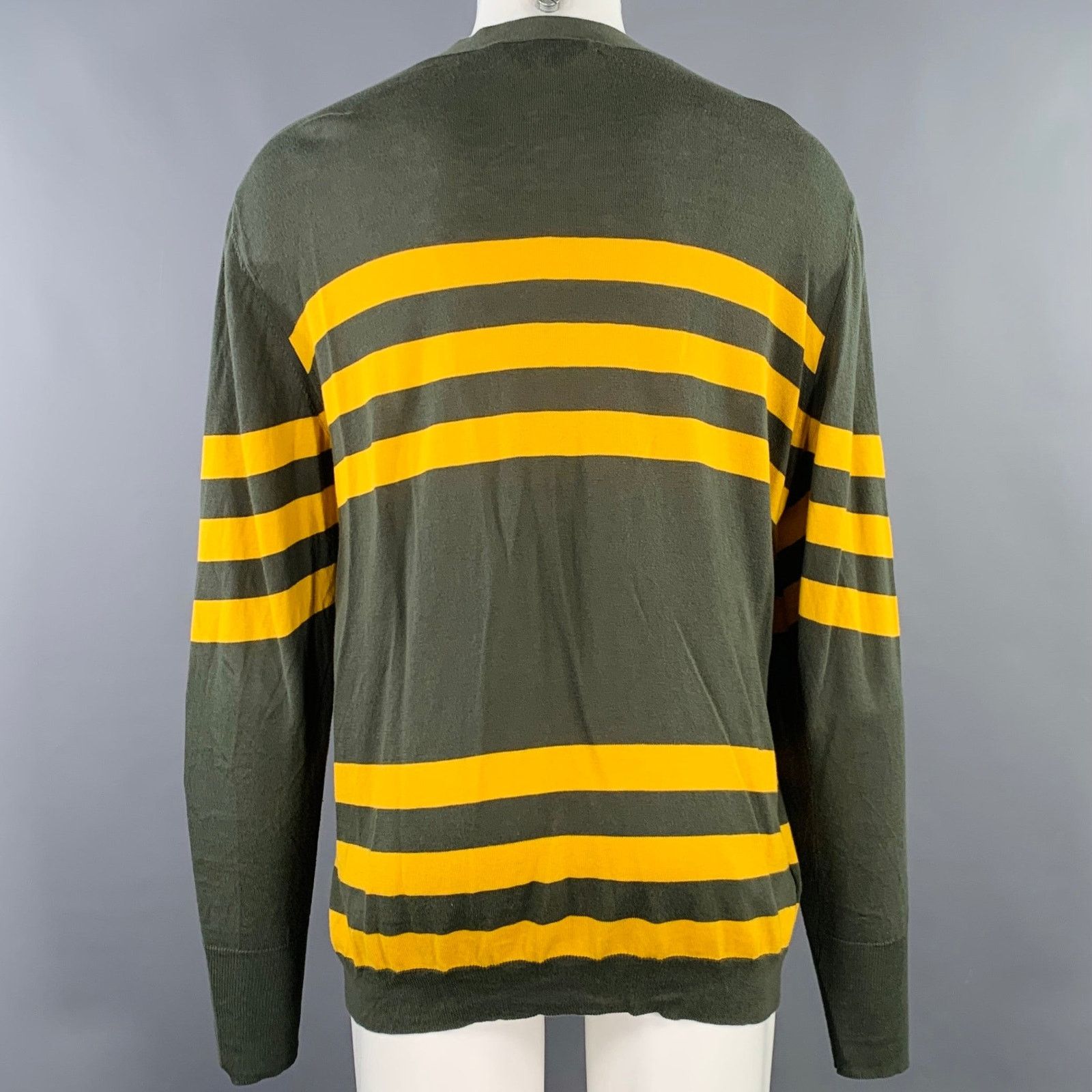 Marni MARNI Size M Green Yellow Stripe Cotton V-Neck Cardigan Size US M / EU 48-50 / 2 - 3 Thumbnail