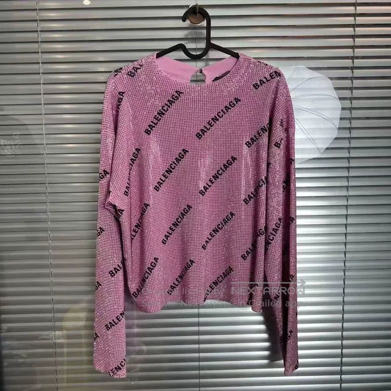 Balenciaga Balenciaga Pink glitter slim fit full print logo top Size US S / EU 44-46 / 1 - 1 Thumbnail