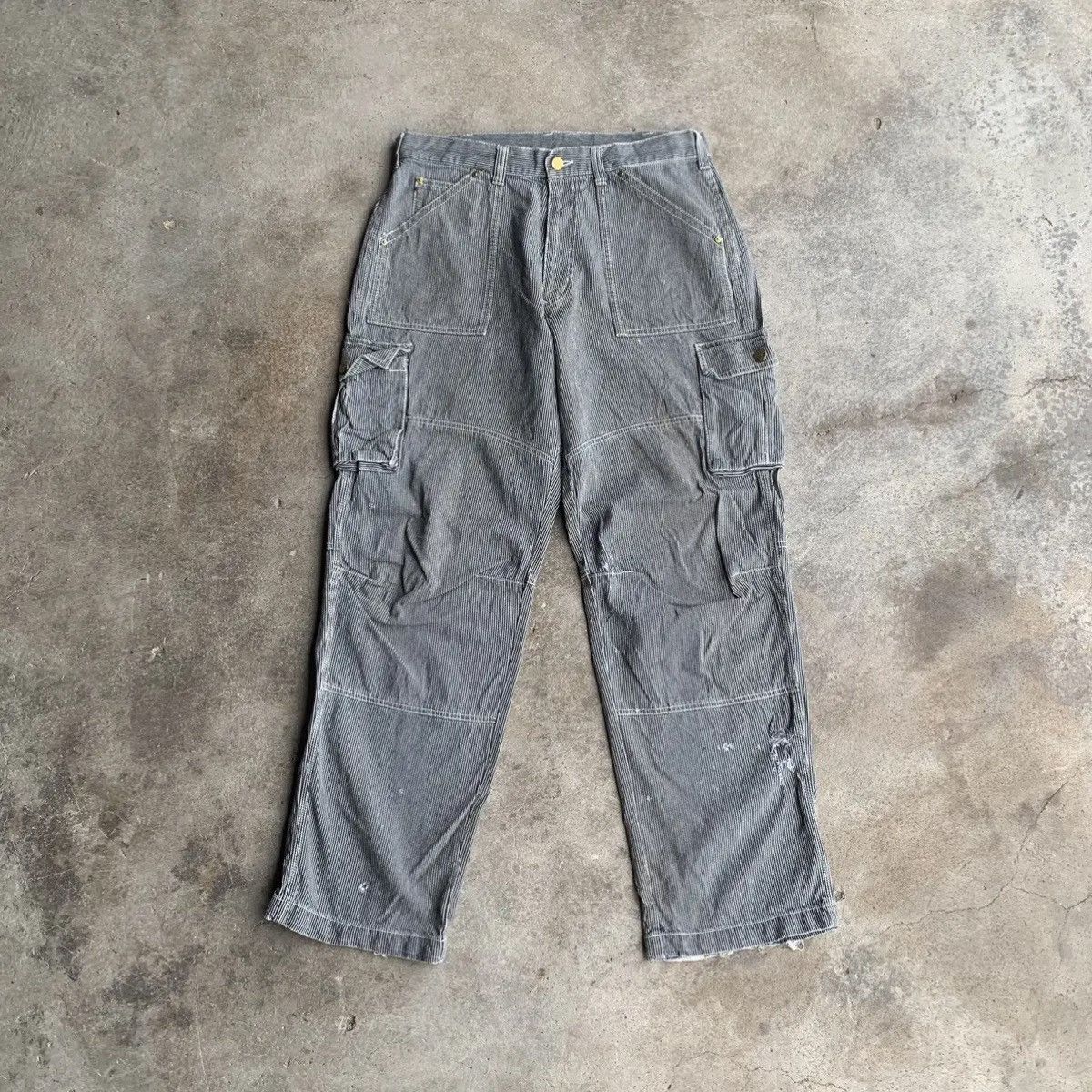 Dogtown × Japanese Brand × OVER THE STRiPES DISTRESSED! JAPANESE Hickory Work Wear Double Knee Pants Size US 34 / EU 50 - 1 Thumbnail