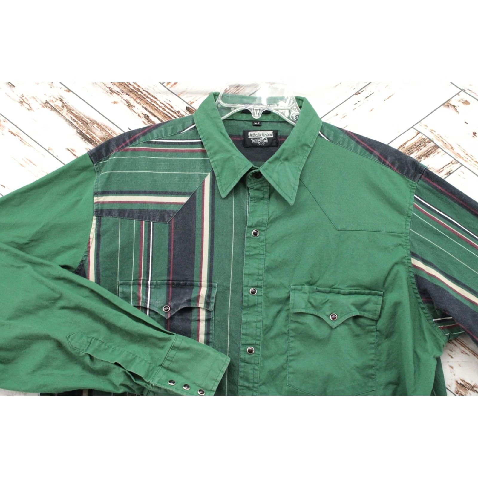 Vintage VTG Youngbloods Authentic Western Shirt Mens XLT Green Pearl-Snap Stripe Cowboy Shirt Size US XL / EU 56 / 4 - 2 Thumbnail