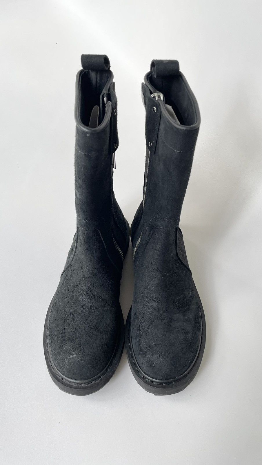 Rick Owens Black Crust Leather 'Mohawk' Combat Boots Size US 7 / IT 37 - 6 Thumbnail