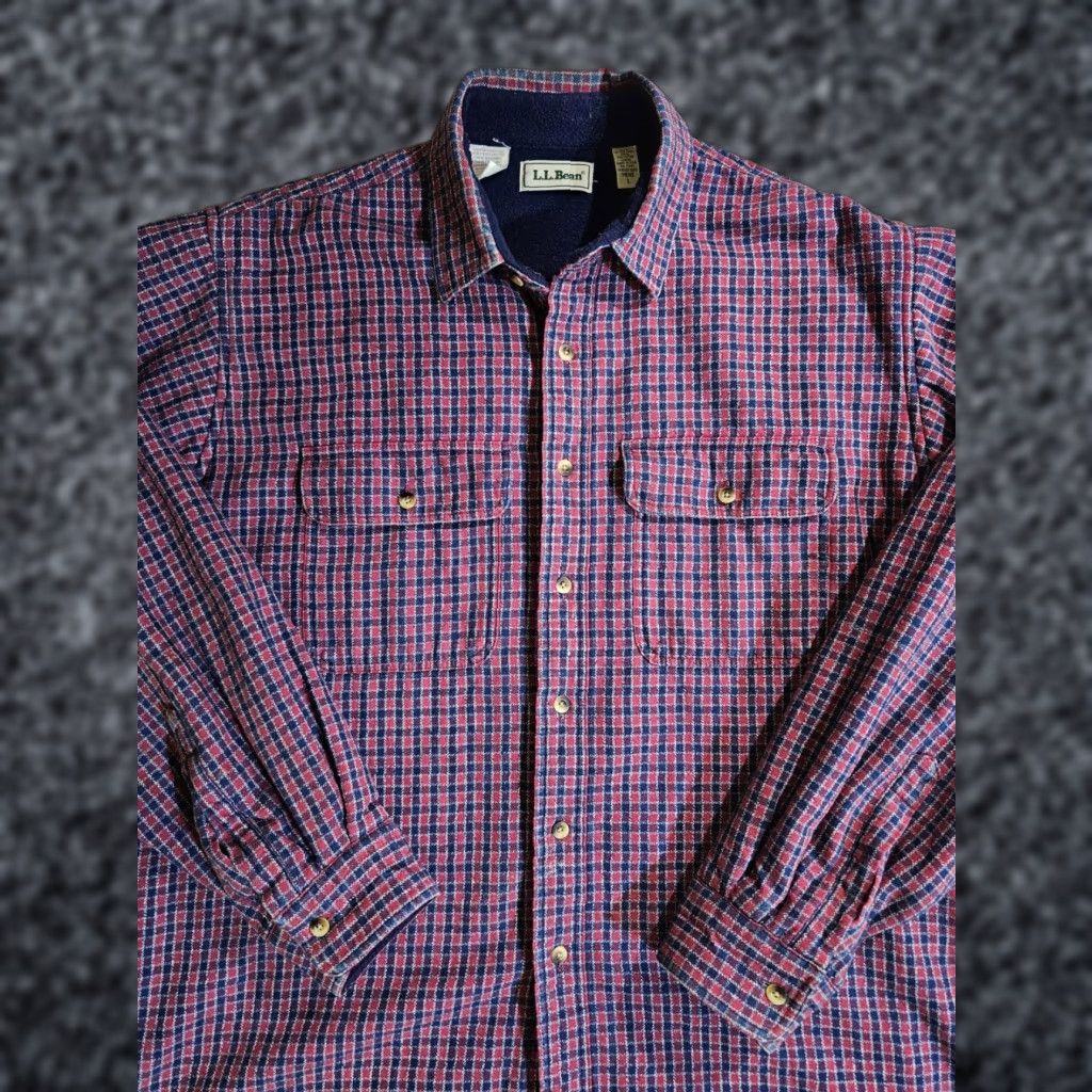 Vintage VINTAGE L.L. Bean Shirt Shacket Plaid Flannel Fleece Lined Mens Large Red/Blue Size US L / EU 52-54 / 3 - 1 Thumbnail