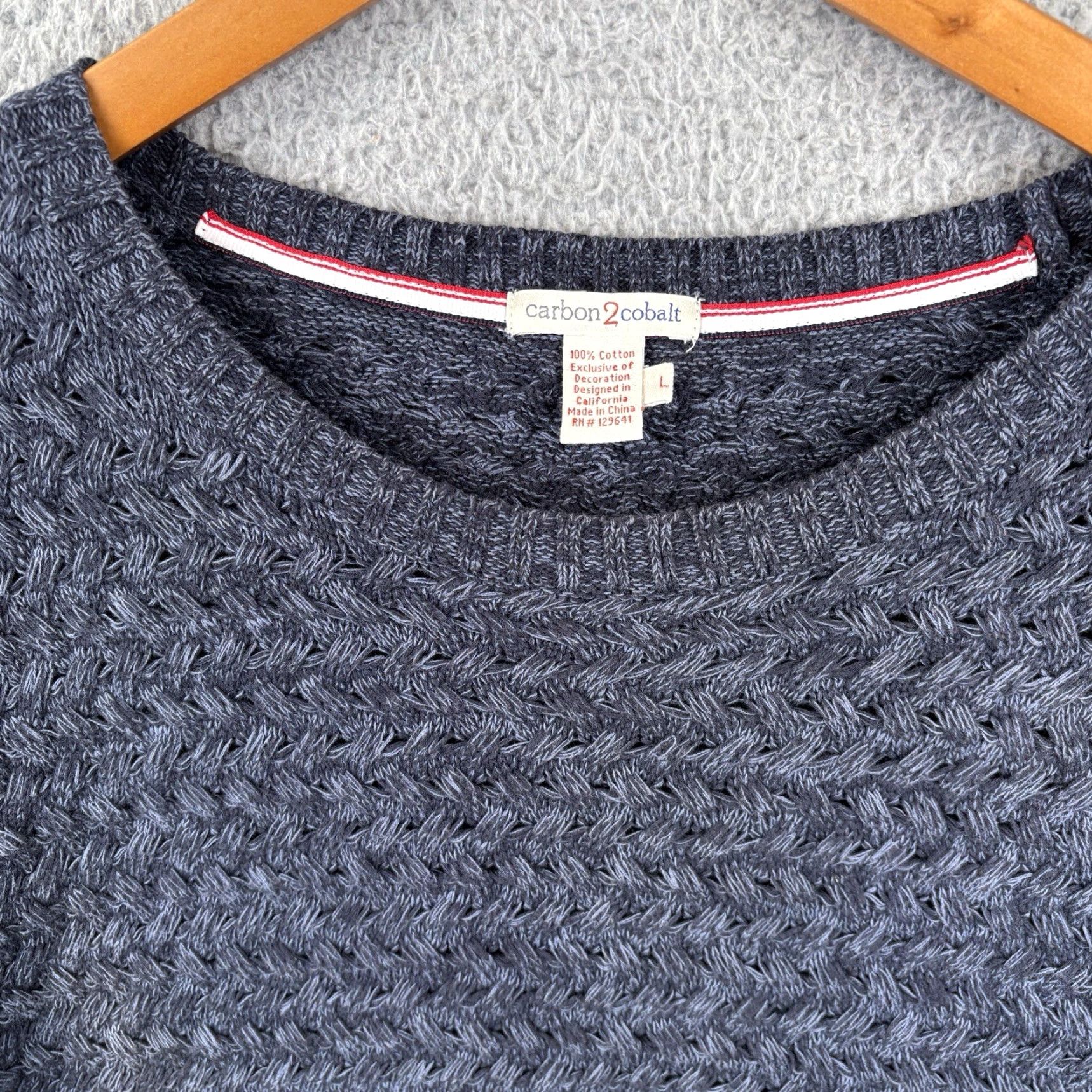 Carbon2Cobalt Carbon 2 Cobalt Sweater Mens Large Blue Crewneck Knit Cotton Pullover Knit Open-Knit All Seasons Classic Outdoor Preppy Man Apparel Size US L / EU 52-54 / 3 - 2 Thumbnail