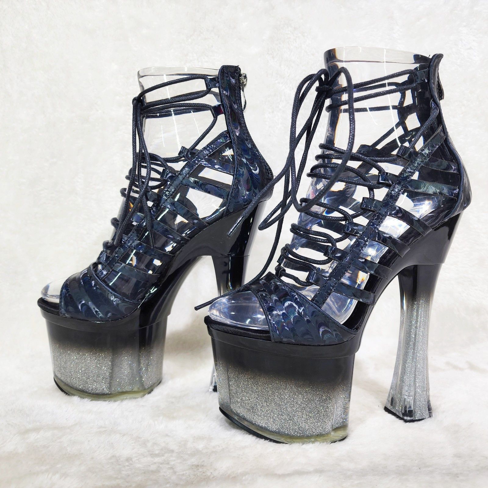 Other Black Hologram Caged Gradient Ombre Glitter Tint Platform Size US 8.5 / IT 38.5 - 3 Thumbnail
