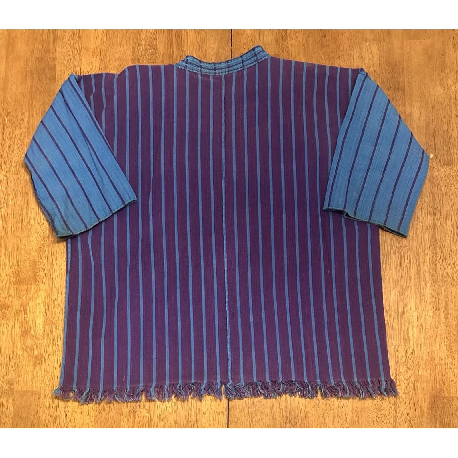 Vintage VINTAGE Guatemalan Shirt XL 70s 80s Striped Hippie Open V Neck Purple Button Mens Size US XL / EU 56 / 4 - 5 Thumbnail