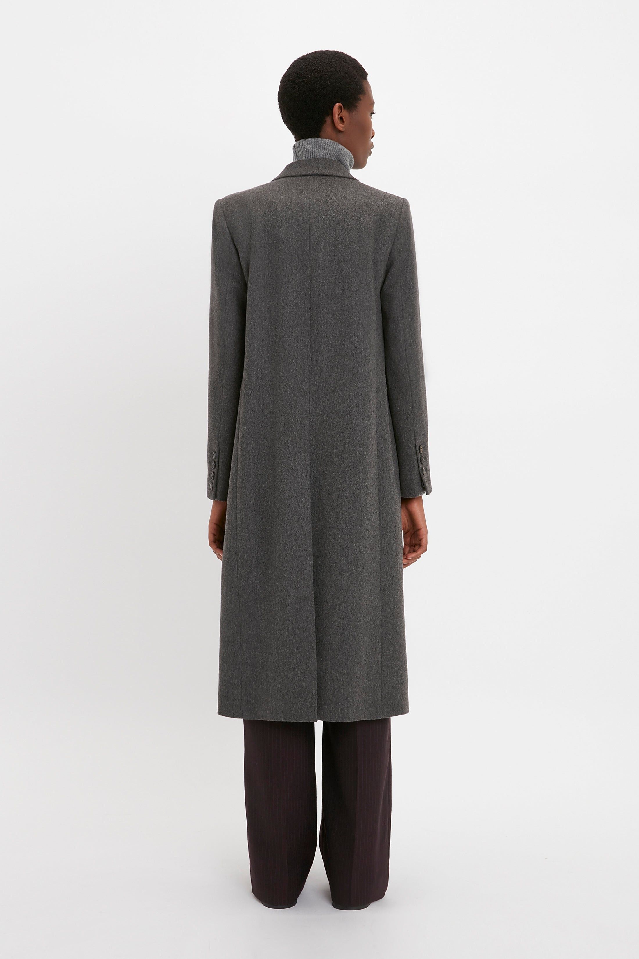 Victoria Beckham o1mle0525 Tailored Slim Coat In Grey Melange Size L / US 10 / IT 46 - 4 Thumbnail