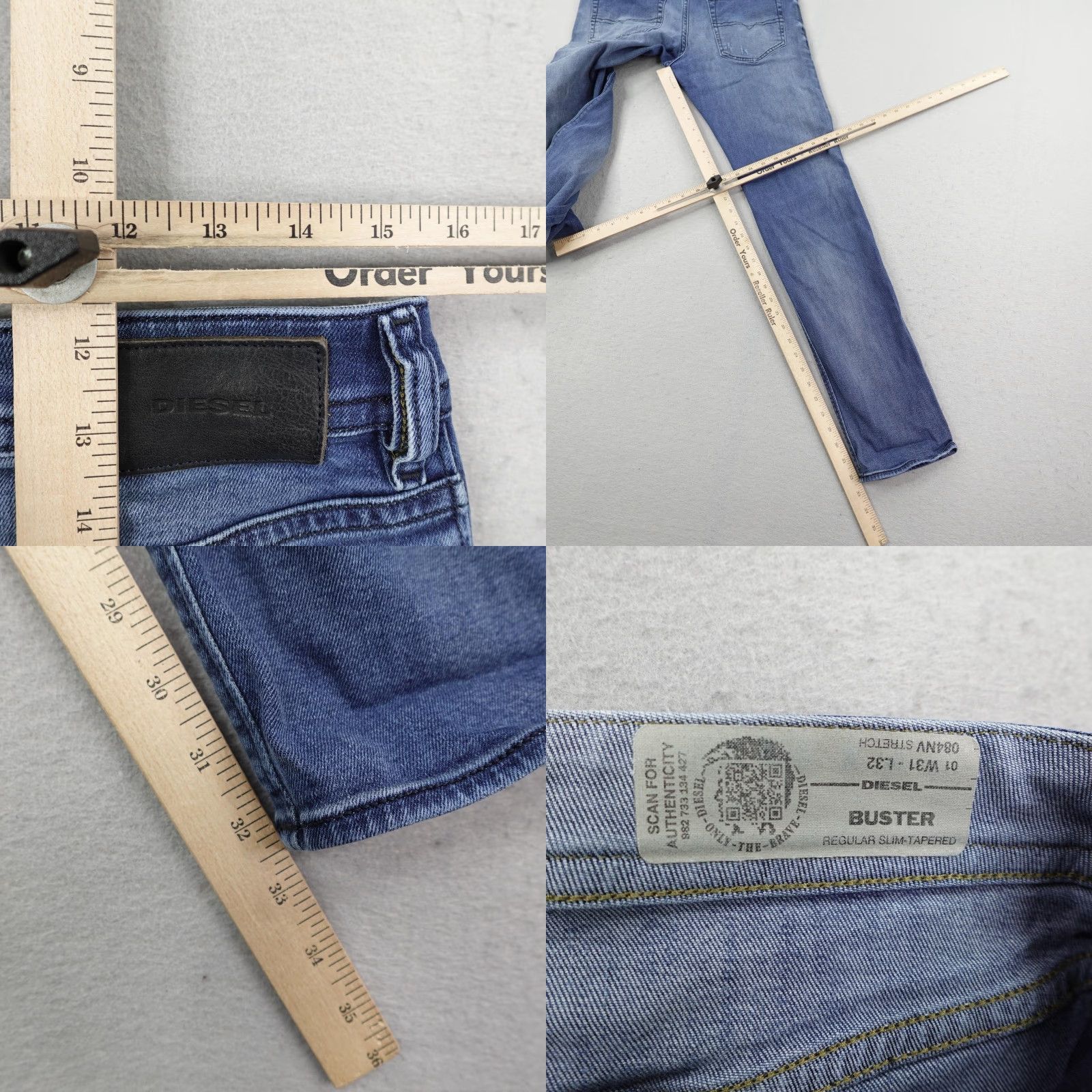 Diesel Diesel Jeans Mens 31 Blue Denim Buster 084NV Stretch Regular Slim Tapered Faded Distressed 32in Inseam Mens Size US 31 - 8 Thumbnail
