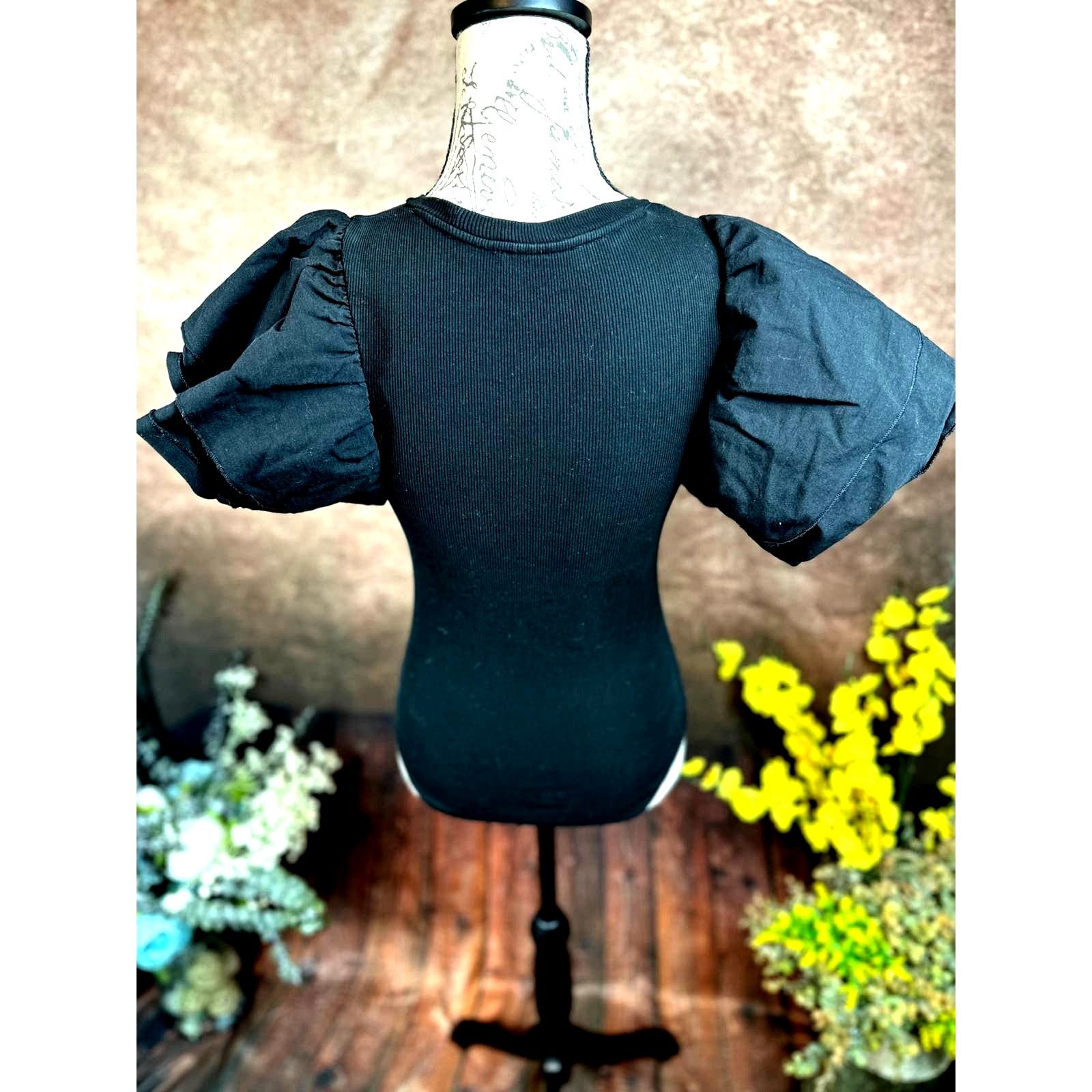Zara Zara Puff Sleeve Ribbed Bodysuit - Black - size S Size S / US 4 / IT 40 - 10 Thumbnail