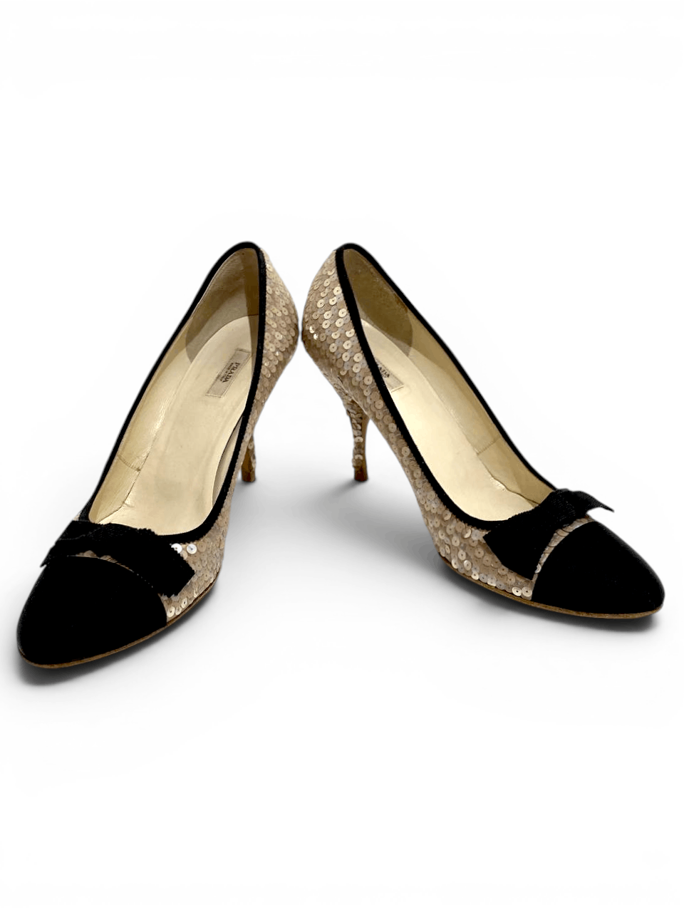 Prada rada Sequin Embellished Bow Classic Mid Heels Pumps Size US 7.5 / IT 37.5 - 5 Thumbnail