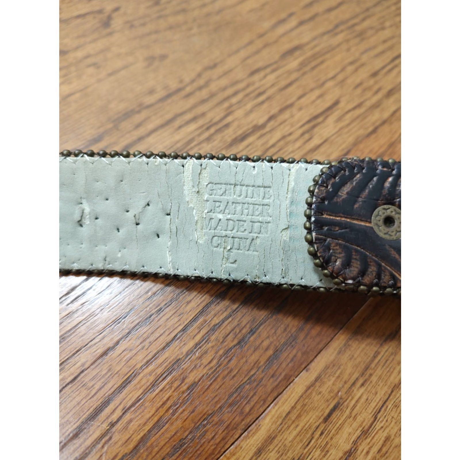 Vintage Western Belt Brown Leather Rhinestone Horseshoe Large Buckle Cowboy Western Classic Womens Size ONE SIZE - 3 Thumbnail