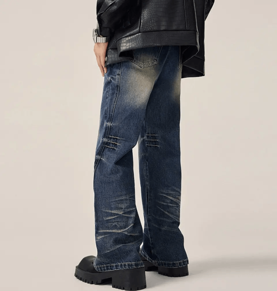 Japanese Brand × Jean Vintage washed claw mark textured wide leg jeans Size US 34 / EU 50 - 4 Thumbnail