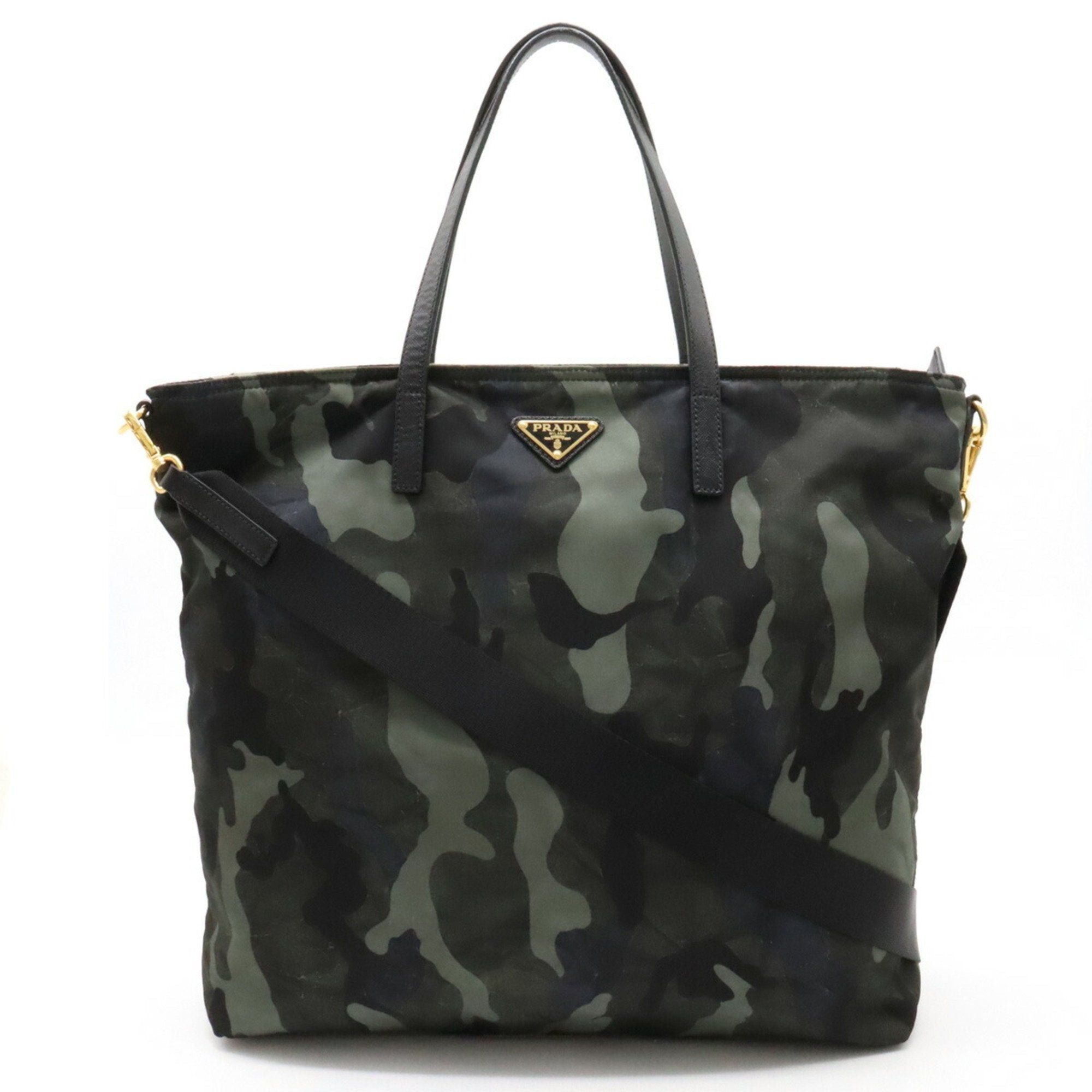 image of Prada Tote Bag Shoulder Camouflage Nylon Leather Green Multicolor B2600A, Women's