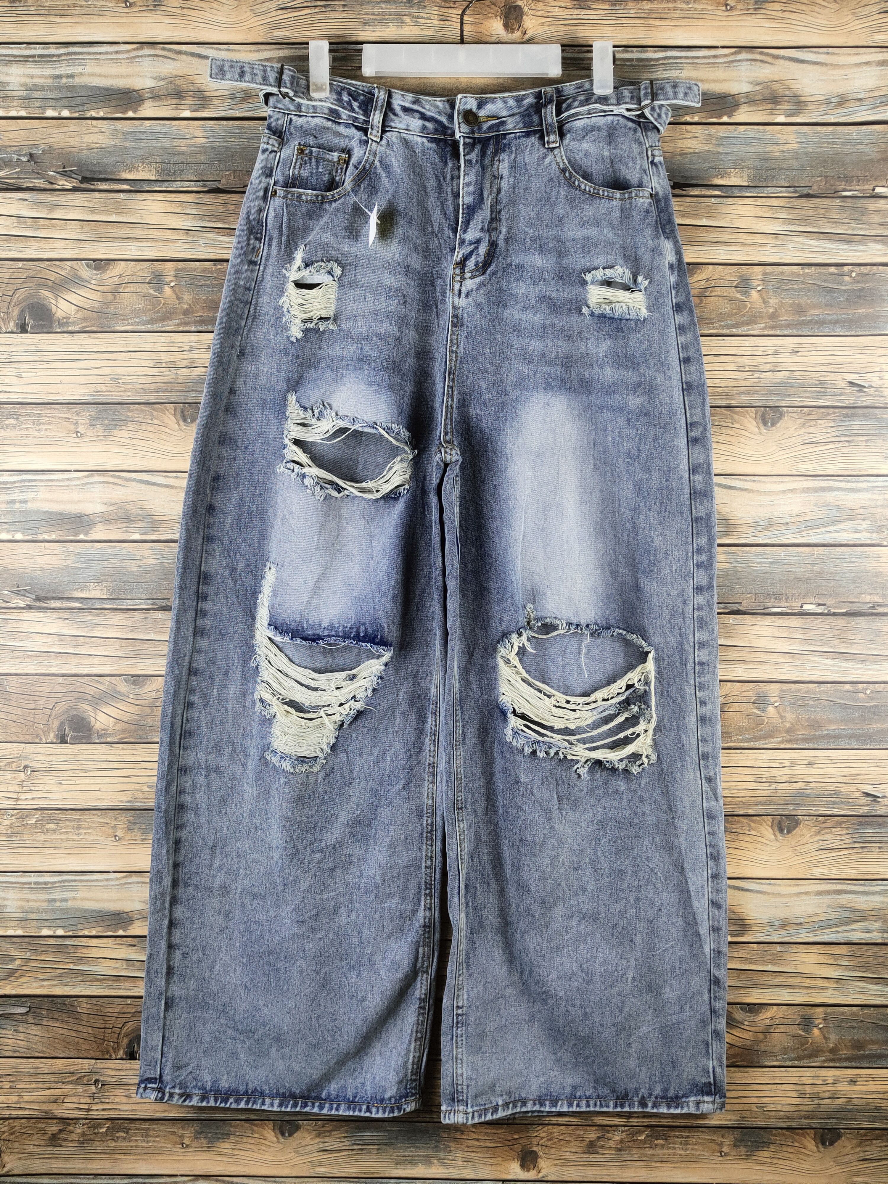 Japanese Brand D Japan Palazo Blue Distressed Ripped denim Jeans #S2912 Size 30" / US 8 / IT 44 - 1 Thumbnail