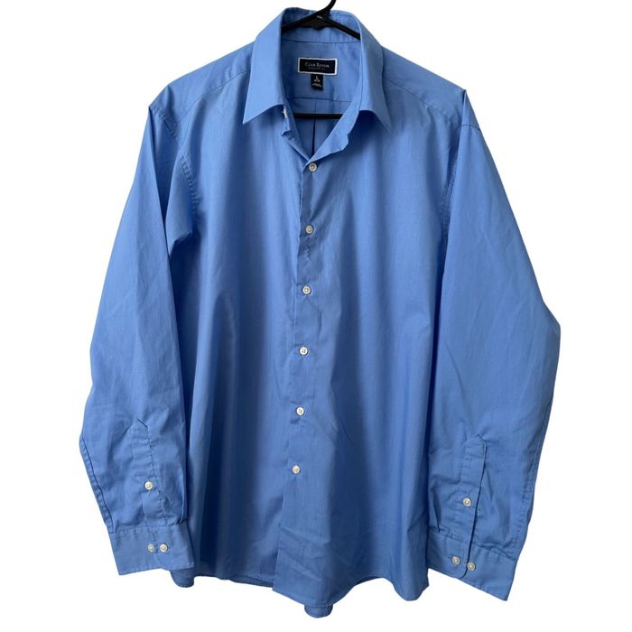 Club Room Club Room Mens Shirt Large Neck 16 Blue Cotton Polyester But ...