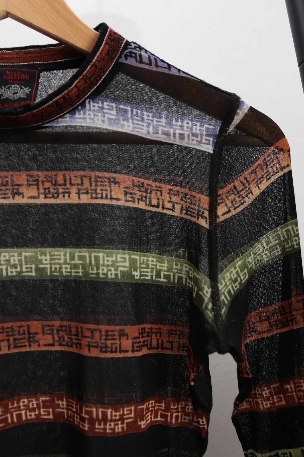 Jean Paul Gaultier × Vintage Jean Paul Gaultier Long Sleeve Mesh Top Pixel Print 90s Size M / US 6-8 / IT 42-44 - 4 Thumbnail