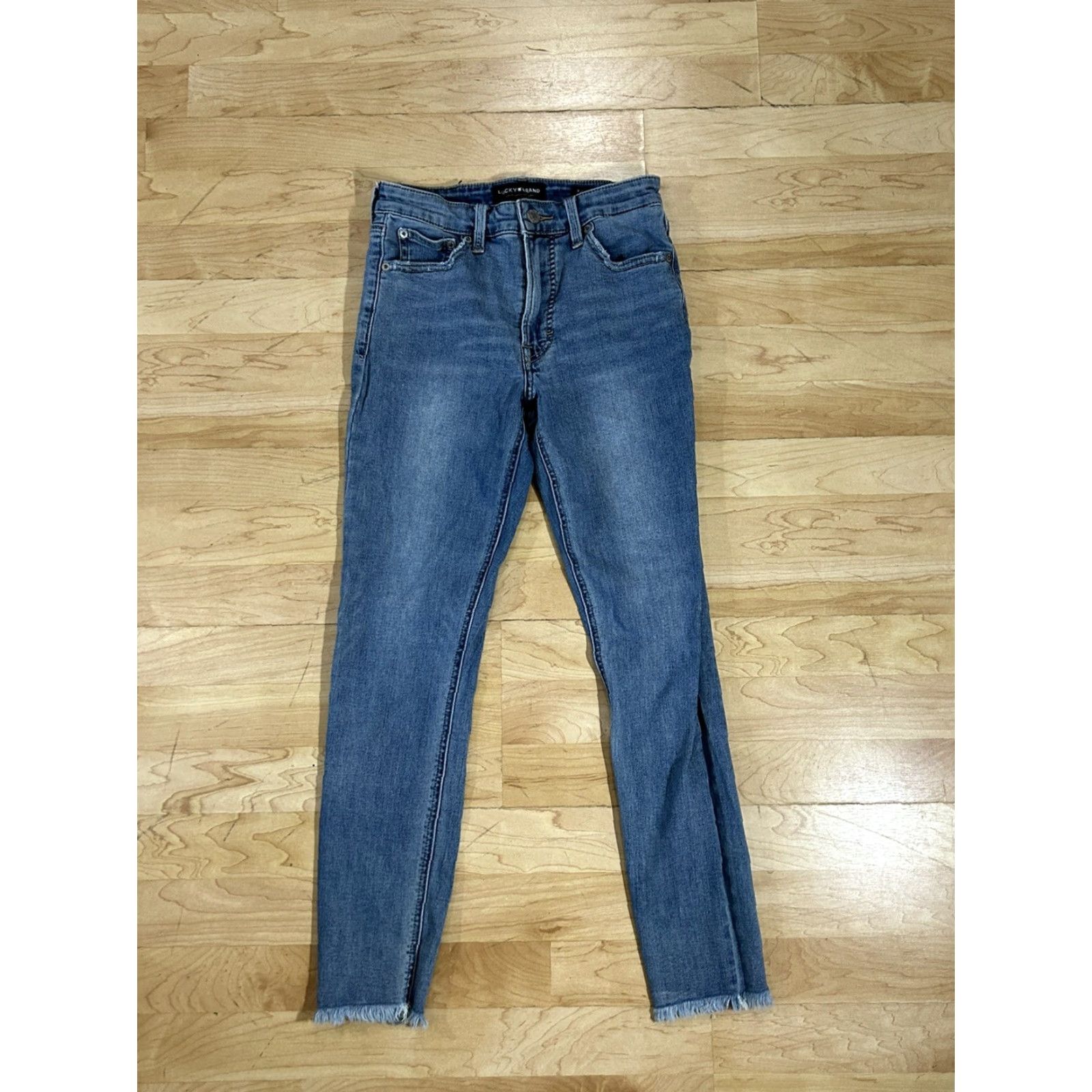 Lucky Brand Lucky Brand Bridgette Skinny Jeans Womens Blue Denim Size 2/26 Ankle Distressed Medium Rise Mid 8.5-10.5" Cotton Polyester Spandex Regular Size ONE SIZE - 2 Thumbnail