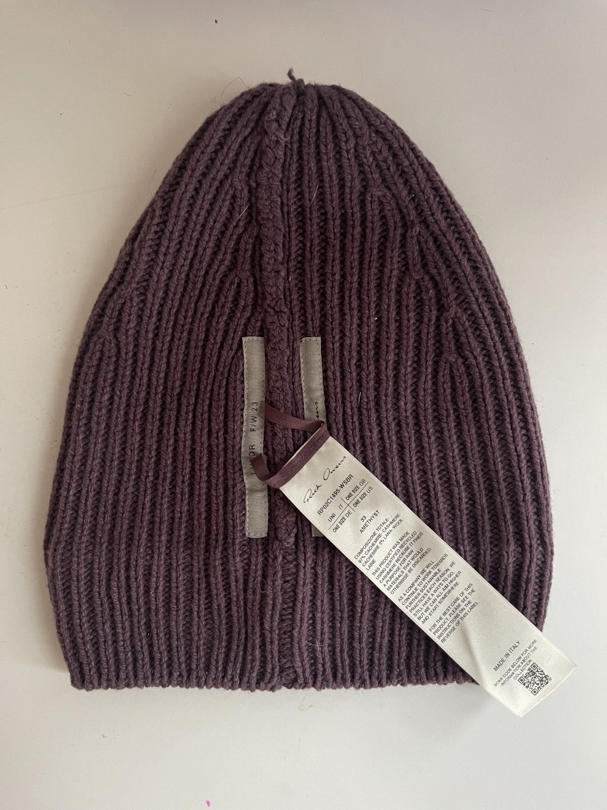Rick Owens FW23 Luxor Amethyst Cashmere Ribbed Beanie Size ONE SIZE - 4 Thumbnail