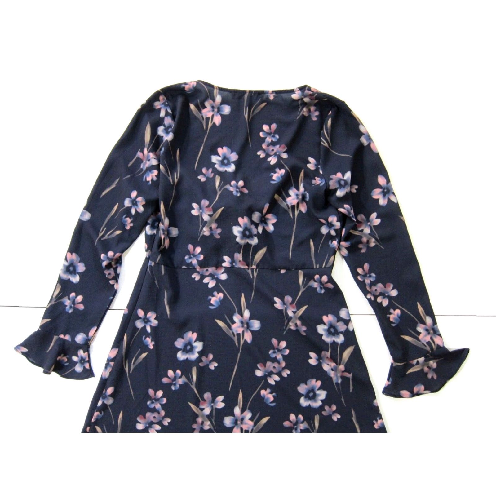 Vintage Olivaceous Dress Women Blue Pink Floral Long Sleeve V-Neck Fit Flare Empire M Size M / US 6-8 / IT 42-44 - 4 Thumbnail
