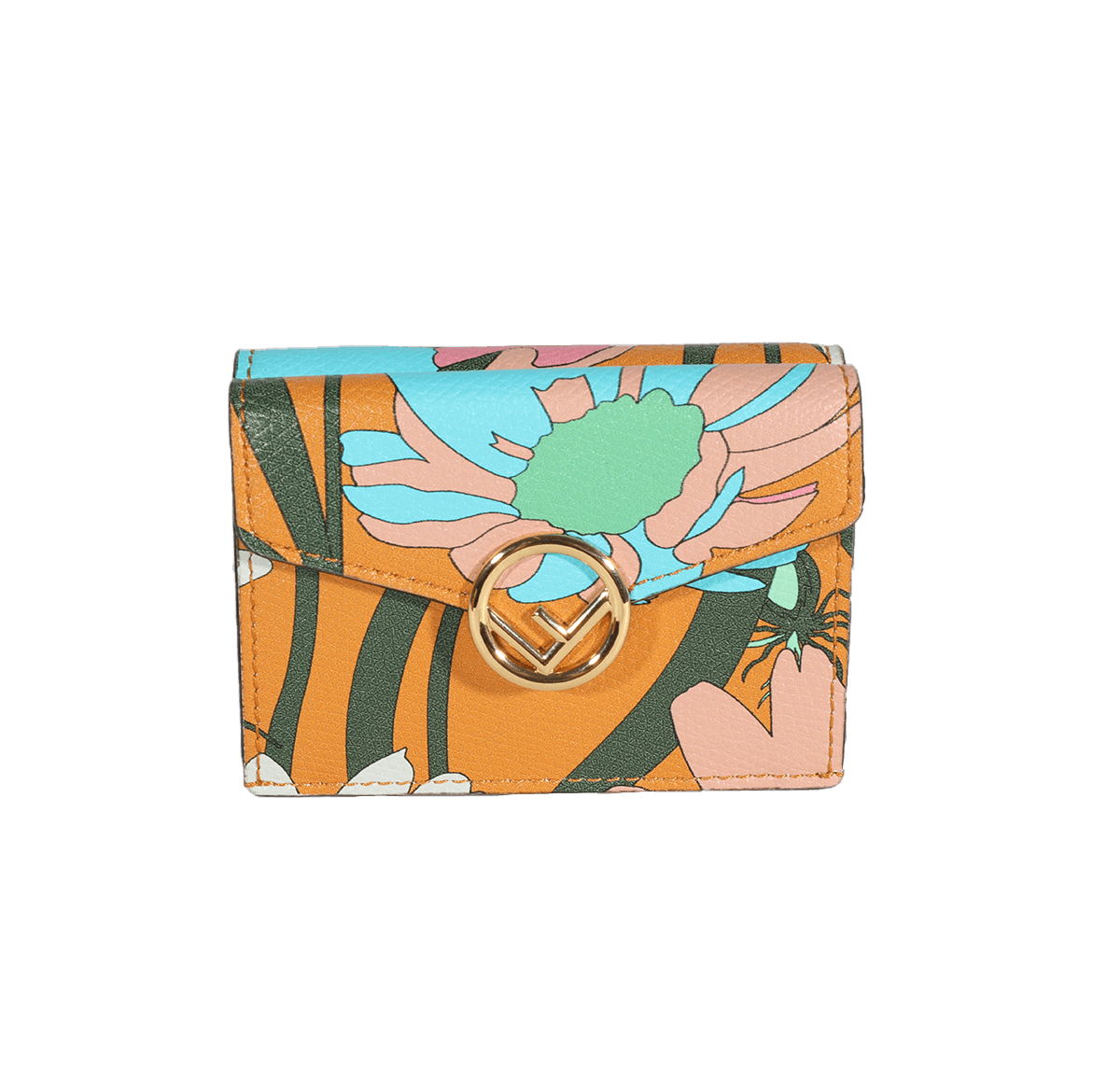 Fendi Multicolor Floral Printed Leather Micro Trifold Wallet
