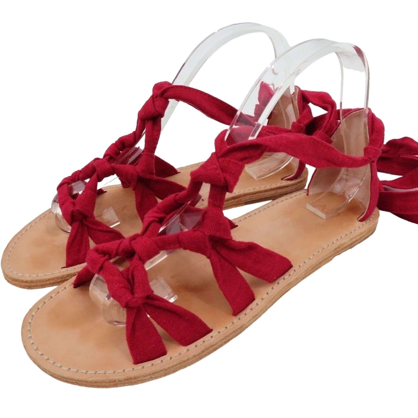 Vintage AD & Daughters Sandal Womens 8 Gladiator Open Toe Lace Up Flat Red Bristela Shoes Size US 8 / IT 38 - 2 Thumbnail