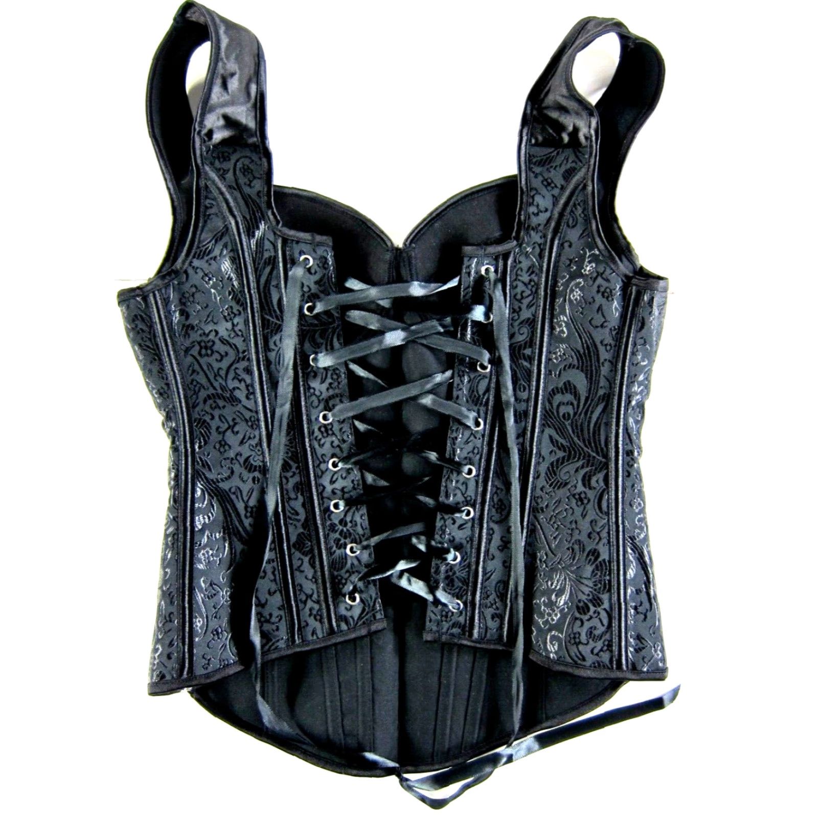 Vintage VINTAGE Black Floral Boned Underwire Lace Up Corset Bustier Top Women Medium Size M / US 6-8 / IT 42-44 - 2 Thumbnail