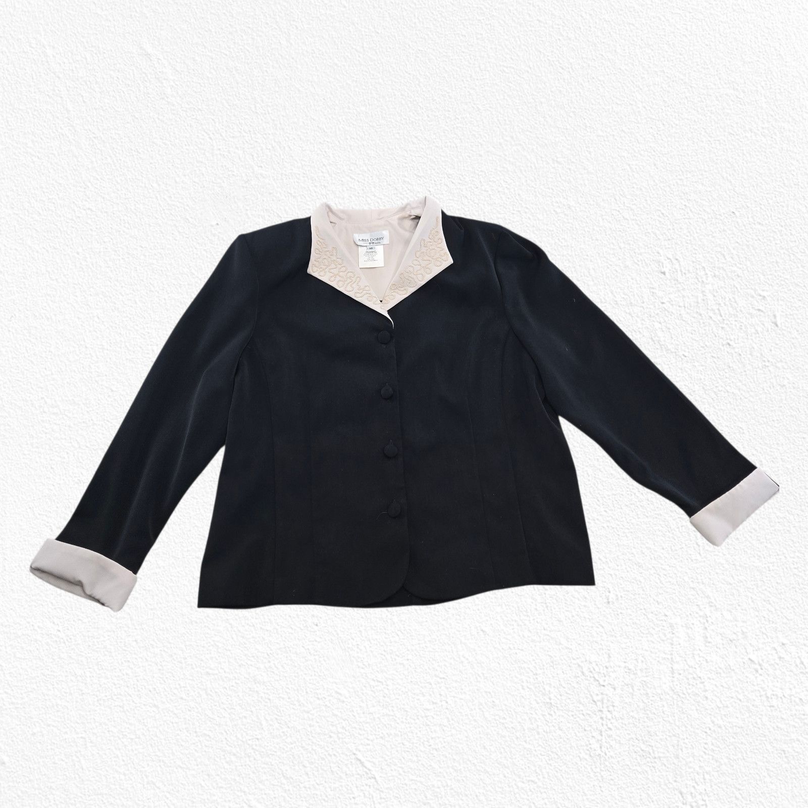 Vintage 90s Beaded Collar Black Office Jacket Size 8P Size M / US 6-8 / IT 42-44 - 7 Thumbnail