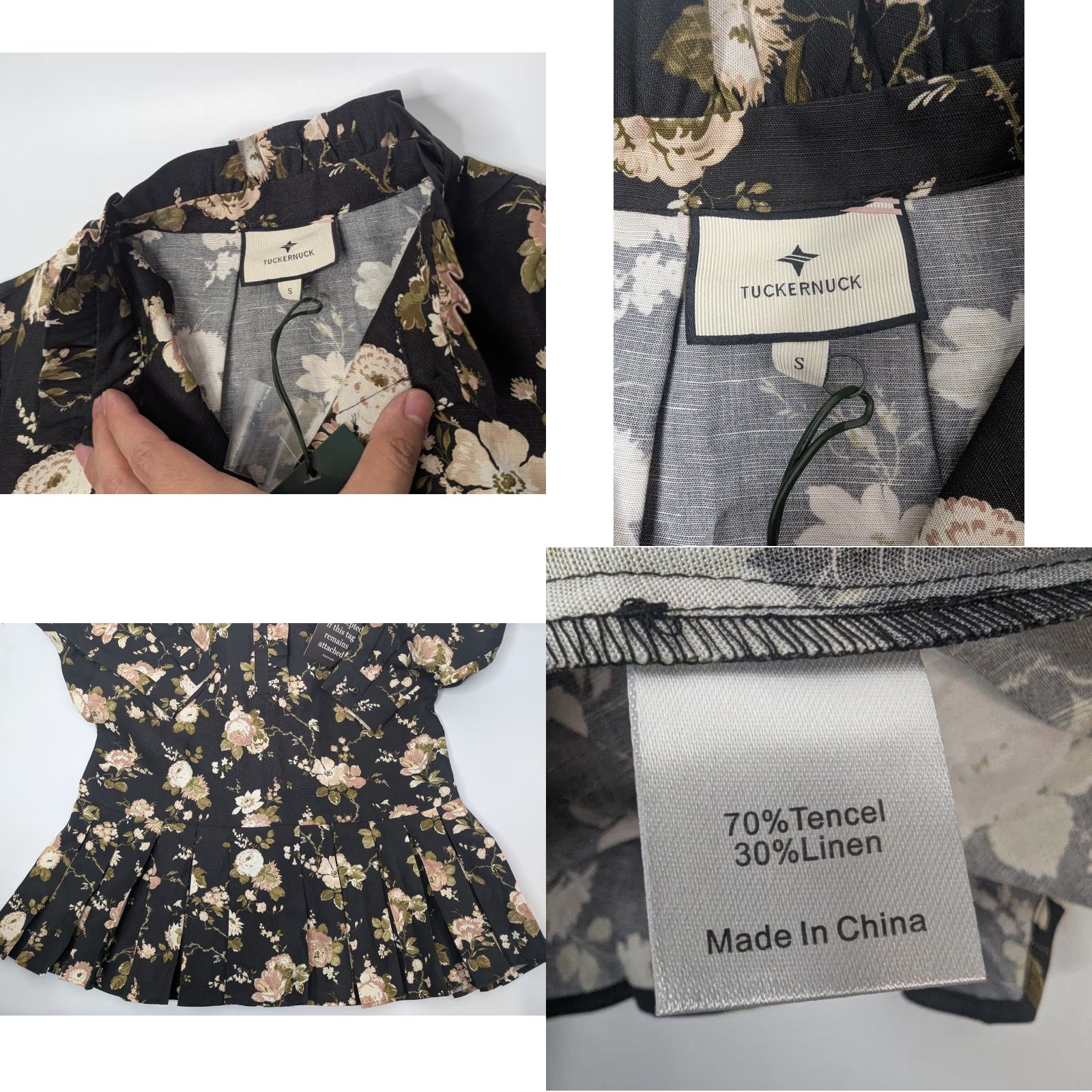 Vintage NWT Tuckernuck Mini Dress Womens S Midnight Garden Floral Long Sleeve Pleated Size S / US 4 / IT 40 - 8 Thumbnail