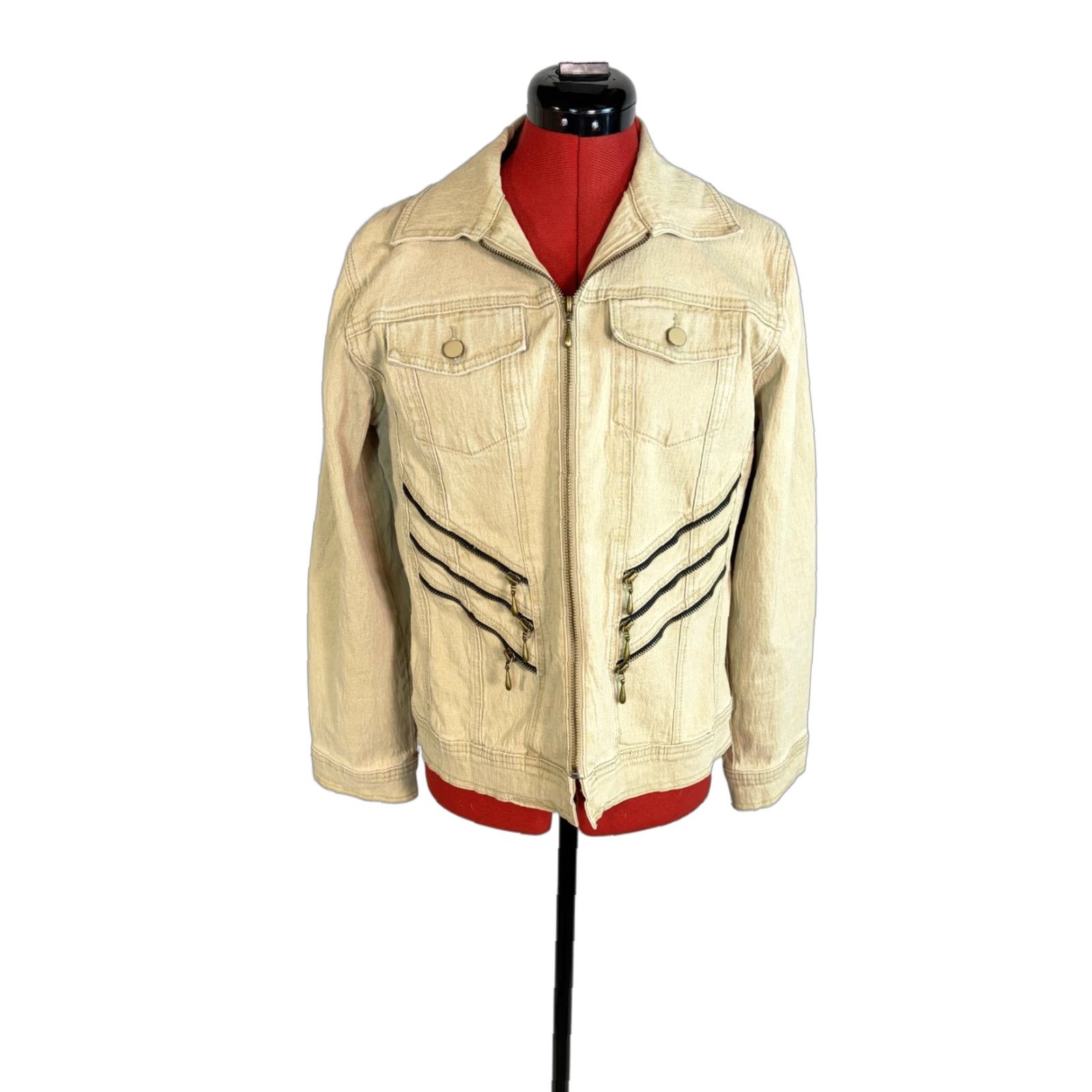 Denime DG2 Womens Jacket Beige Denim Zip Up Short Stretch Medium Size 32" / US 10 / IT 46 - 1 Thumbnail