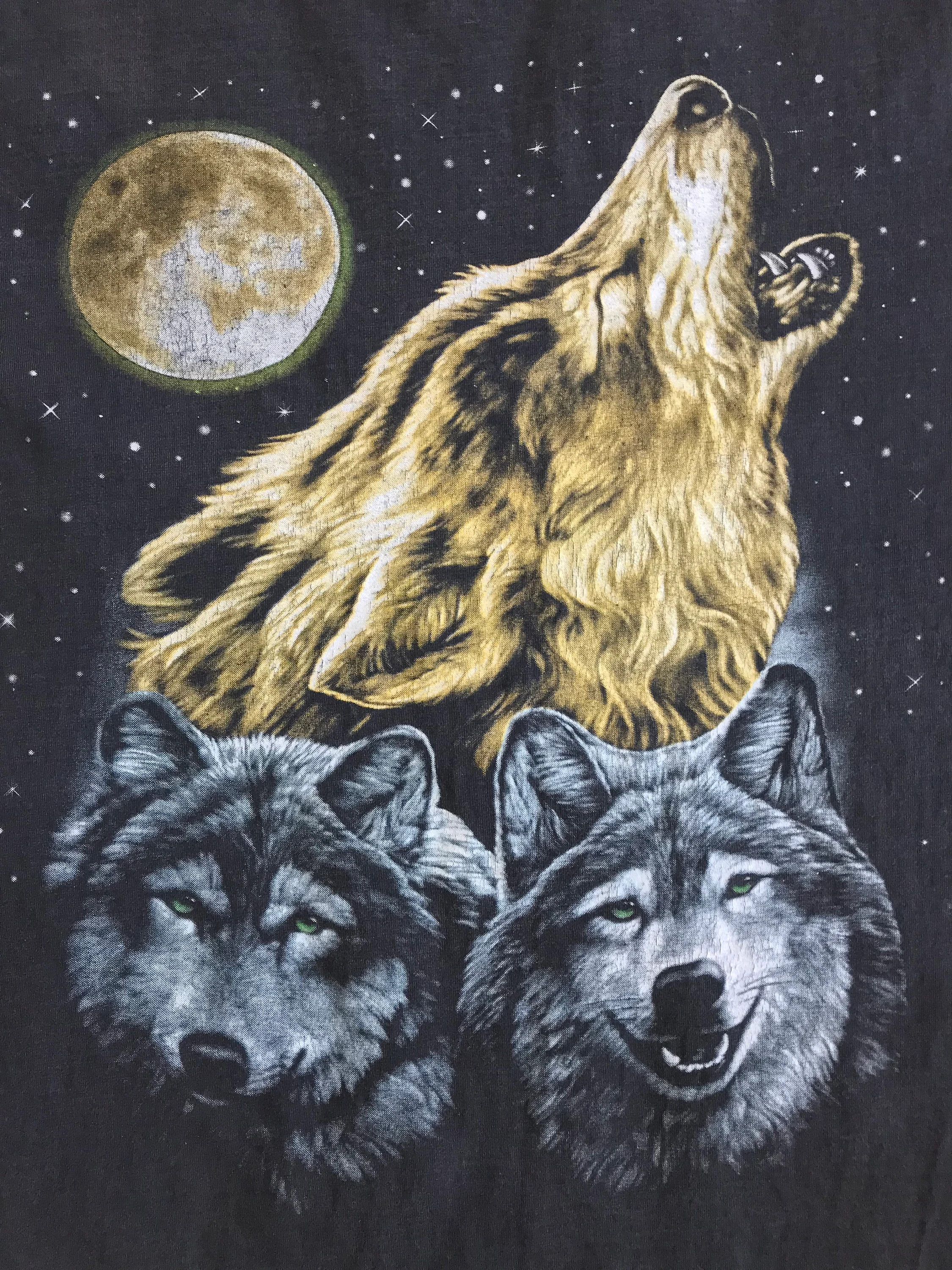 Vintage 90s Wolf Pack T shirt Thunder Tee Double Side Nature Wolfs Size US XL / EU 56 / 4 - 4 Thumbnail