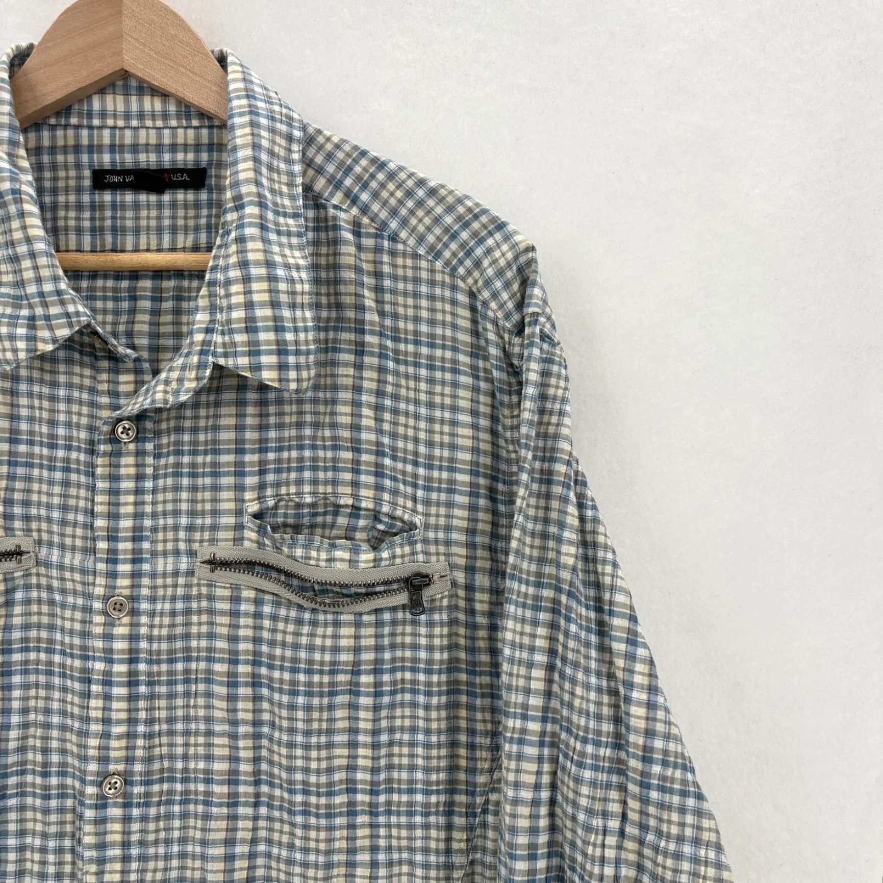 John Varvatos John Varvatos Shirt Mens 2XL Blue Plaid Long Sleeve Button Zipper Pockets Casual Size US XXL / EU 58 / 5 - 2 Thumbnail