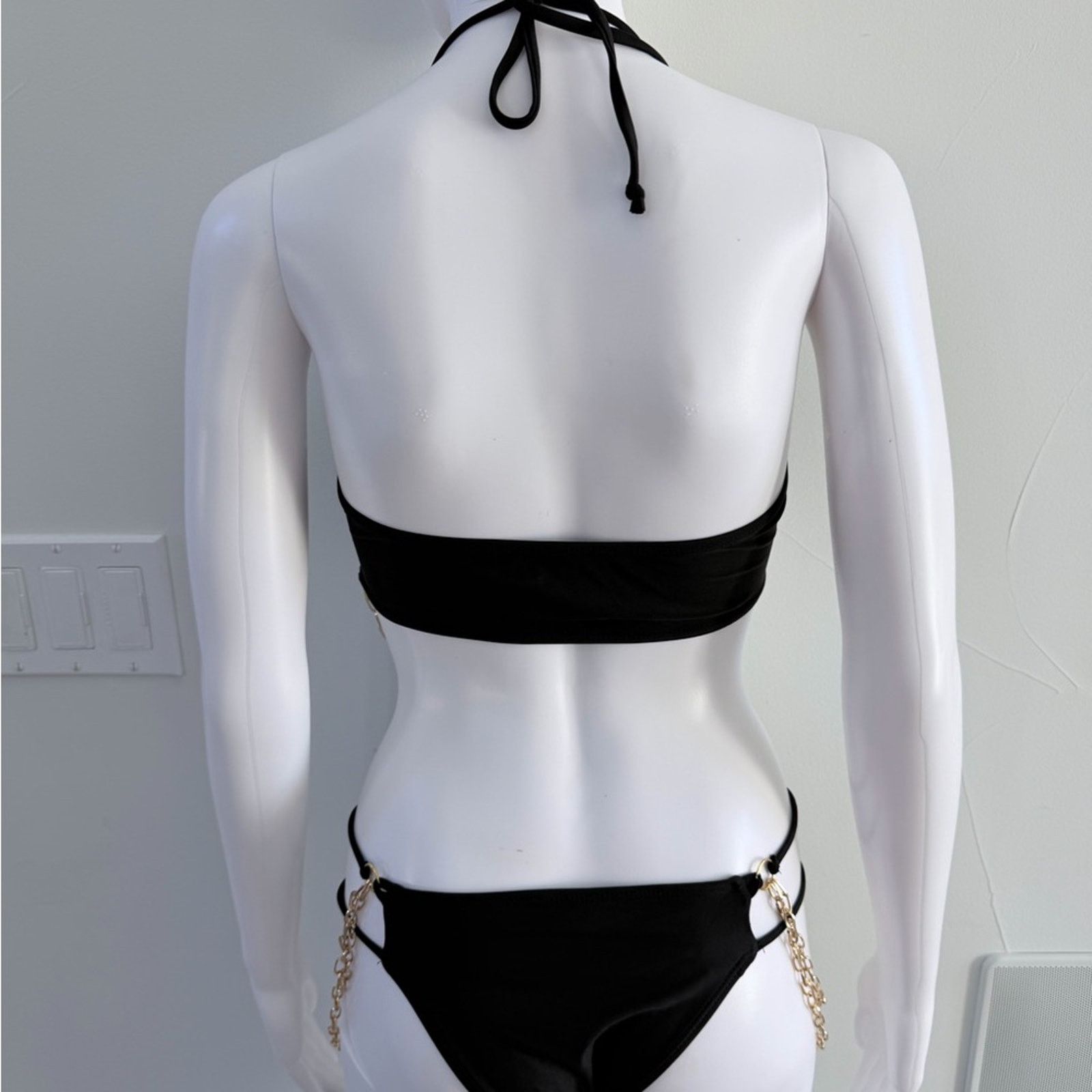 Other New Y2K Black Swimsuit Bikini with Gold Chain Accents size S Size ONE SIZE - 11 Thumbnail