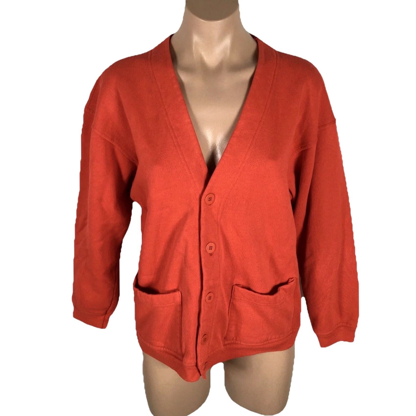 Hanes Vintage 80s/90s Hanes Button Down Cardigan Red Sweatshirt Size S / US 4 / IT 40 - 2 Thumbnail