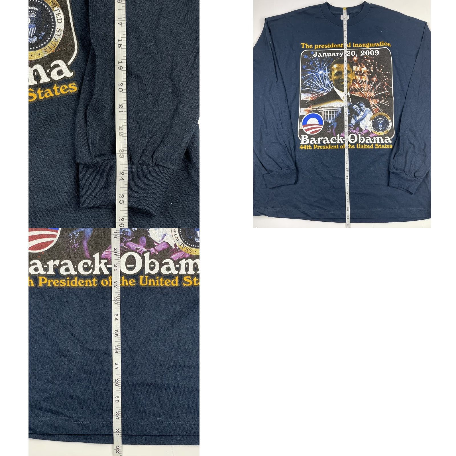 Vintage Barack Obama 2009 Inauguration Long Sleeve Shirt Unisex Adult 2XL Blue Graphic Cotton USA Size US XXL / EU 58 / 5 - 8 Thumbnail