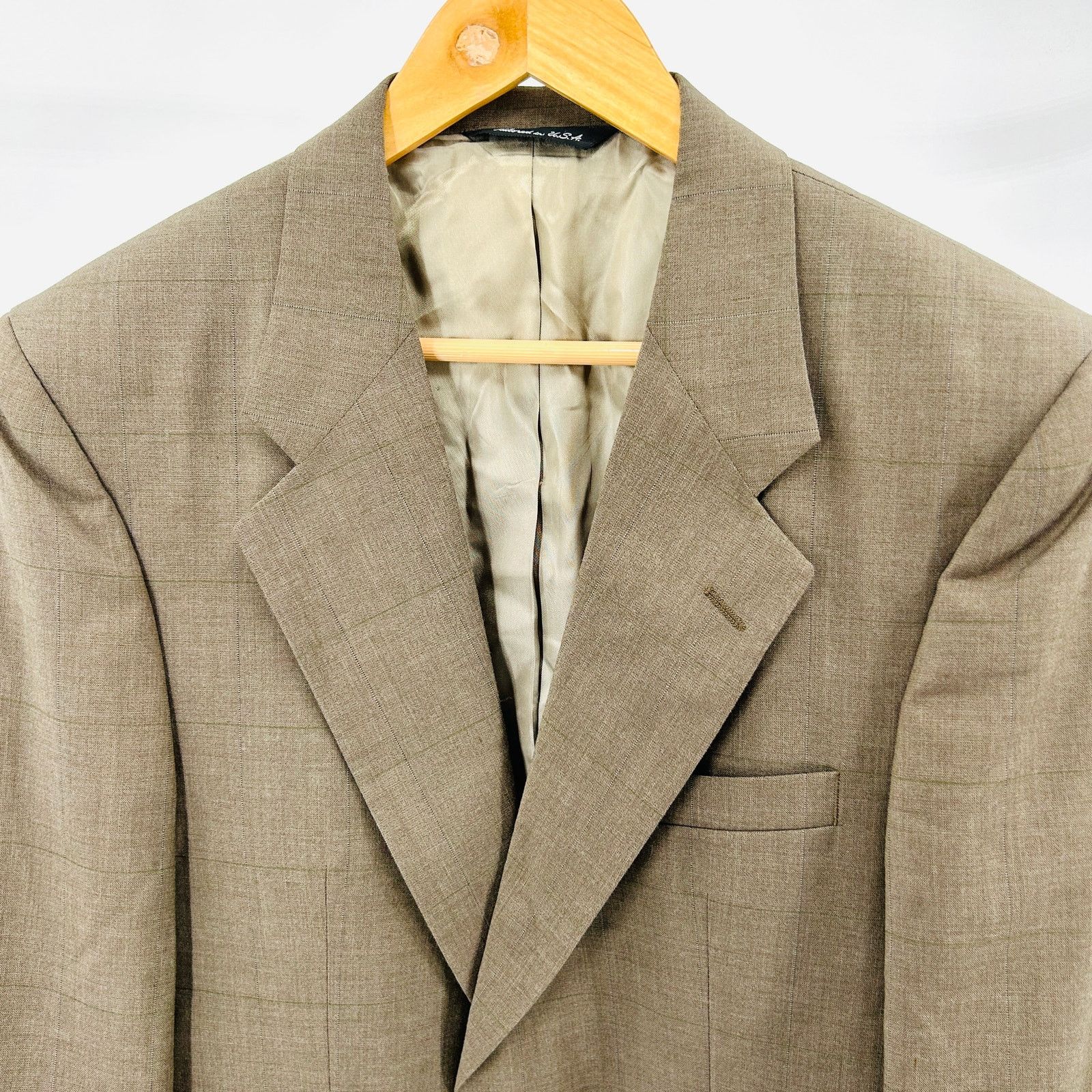 Halston NWT Vintage 90s Wool Blend Taupe Two Button Blazer Jacket Size 40S - 2 Thumbnail