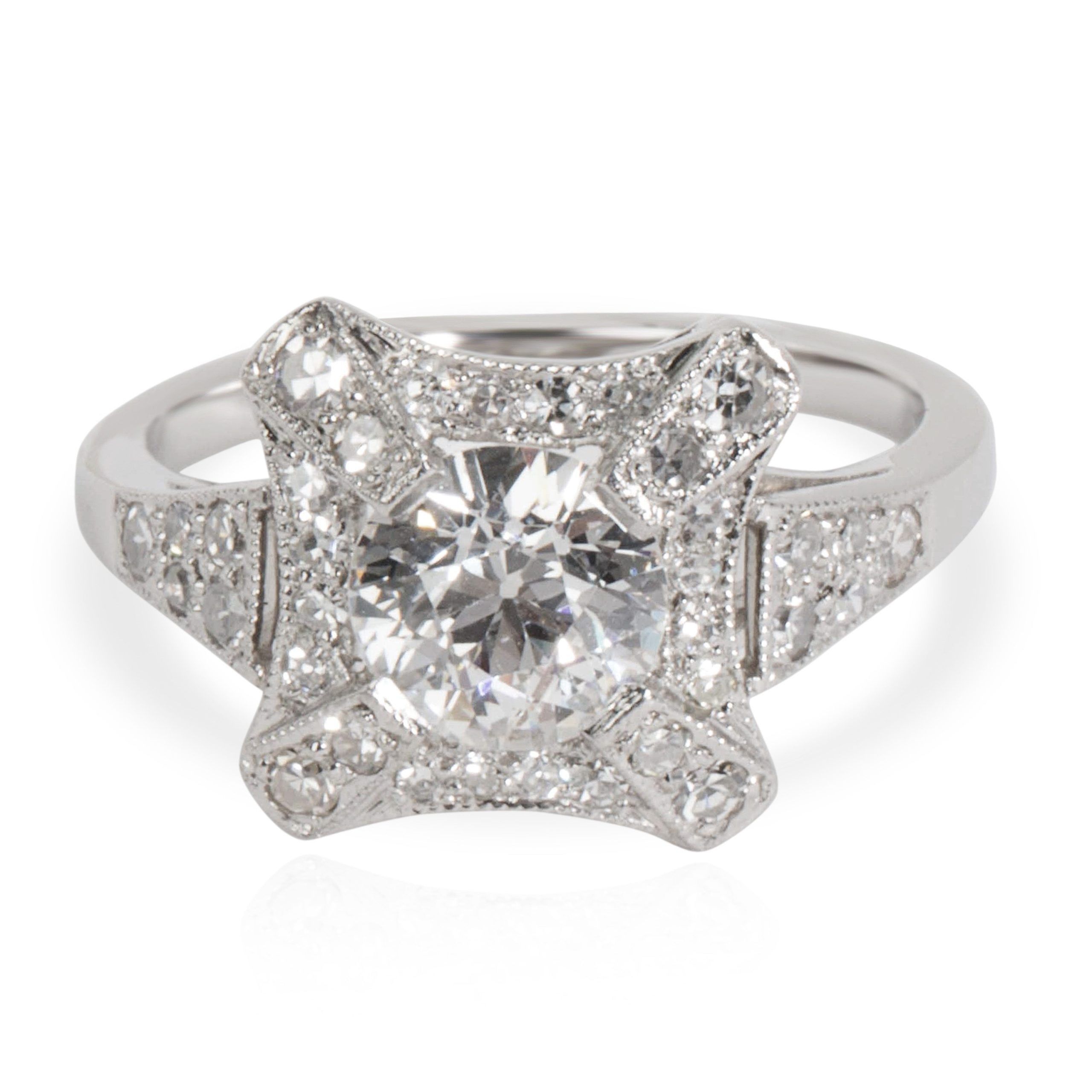 Vintage Old European Cut Diamond Engagement Ring in Platinum F-G SI 1.1 CTW