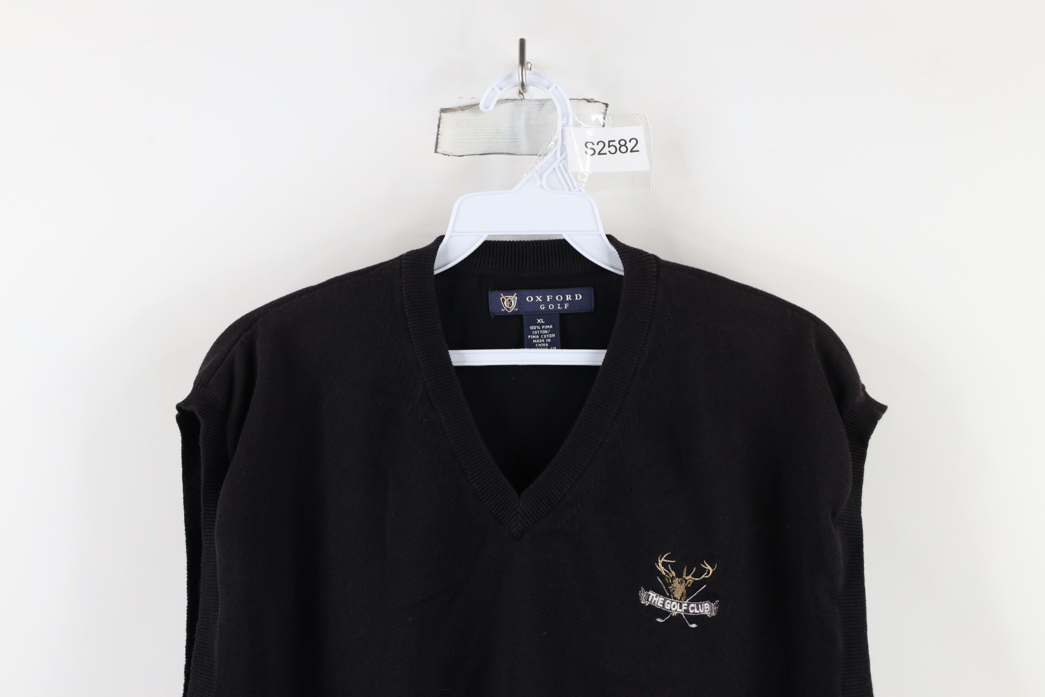 Vintage Vintage 90s Spell Out The Golf Club Knit Sweater Vest Black Size US XL / EU 56 / 4 - 2 Thumbnail
