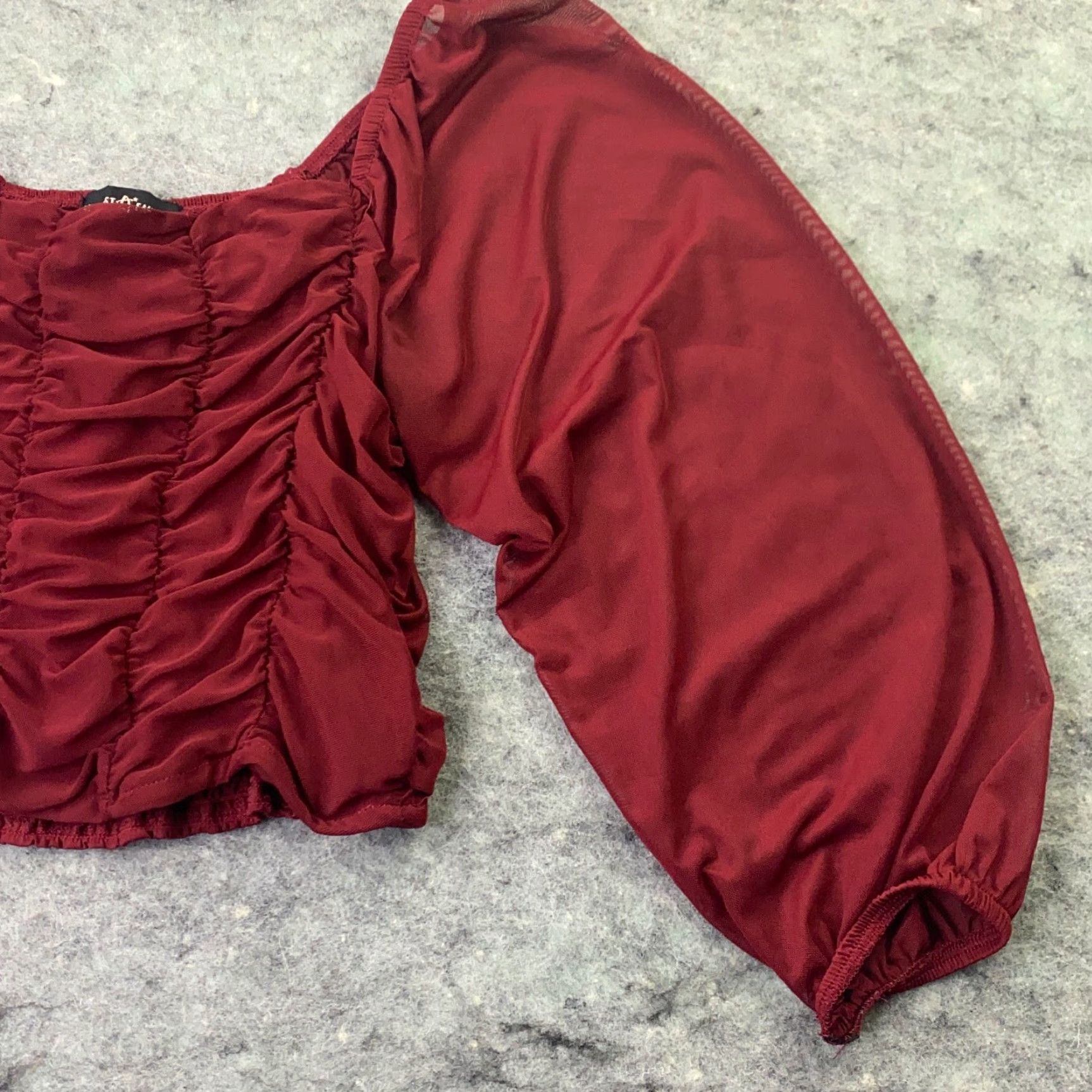 Almost Famous VINTAGE Almost Famous Womens Shirt XL Red Ruched Balloon Sleeve Cropped Off The Shoulder Size XL / US 12-14 / IT 48-50 - 3 Thumbnail