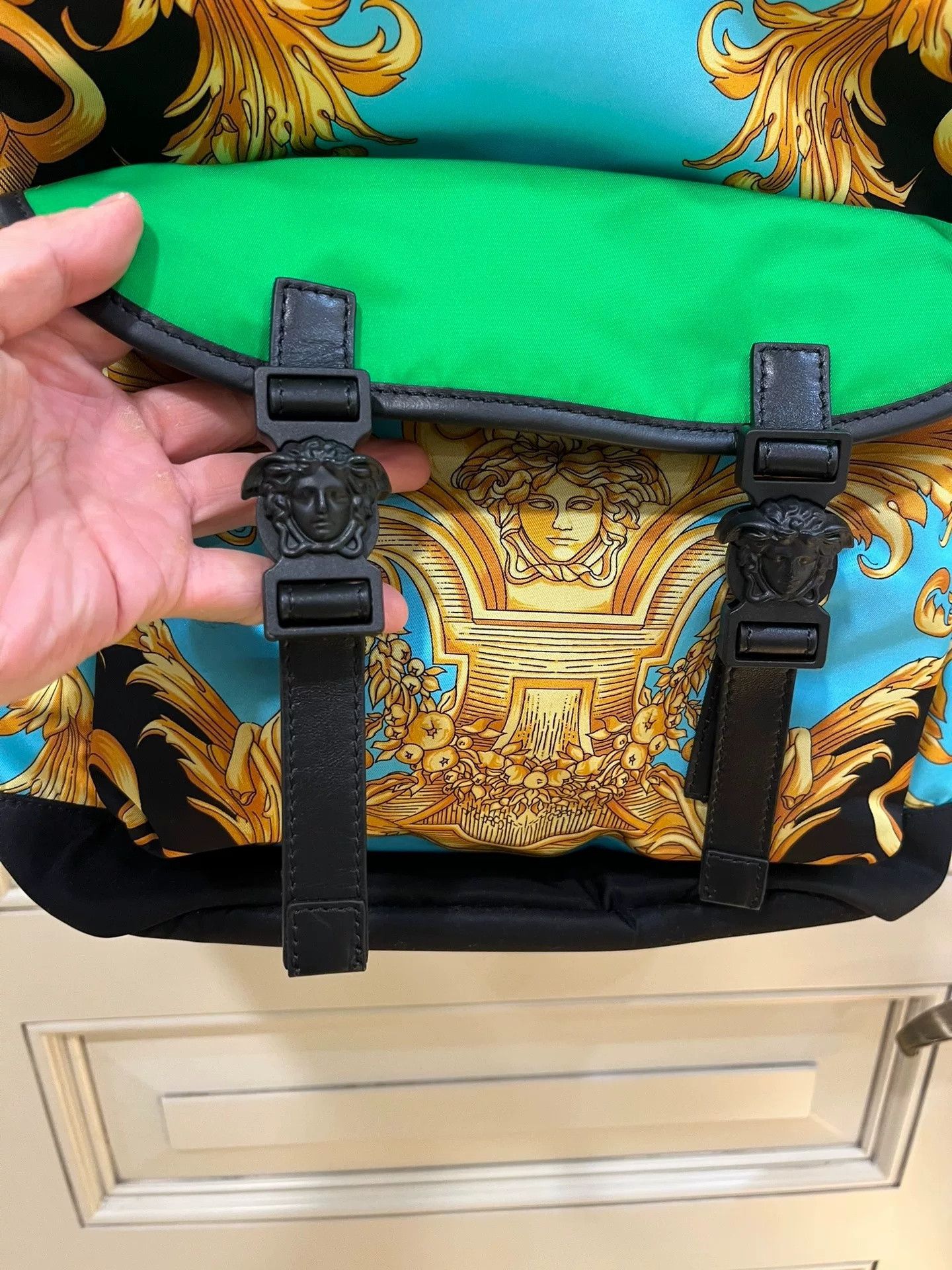 Versace Versace Baroque Print Gold Green Backpack Size 36 - 2 Thumbnail