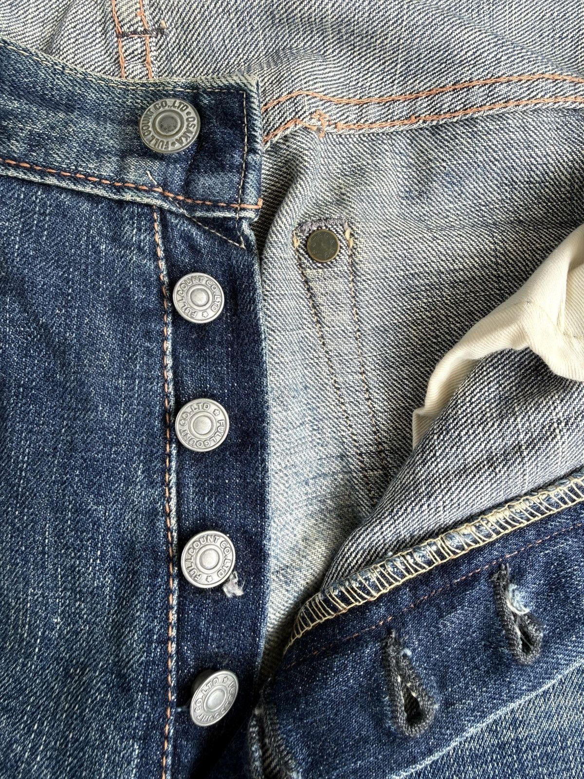 Full Count & Co. Vintage Fullcount 0105 Distressed Jeans Selvedge Denim Size US 30 / EU 46 - 20 Thumbnail