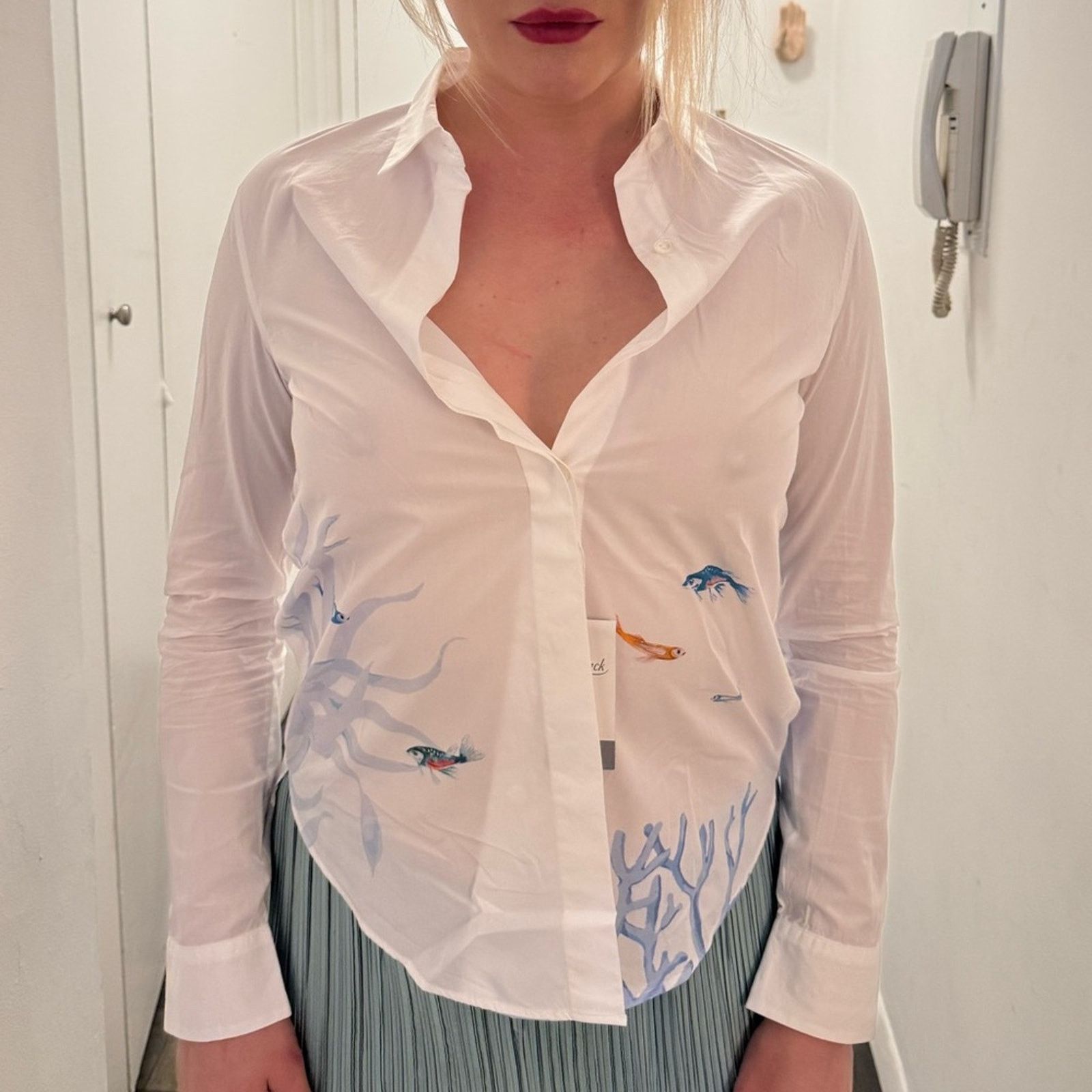 Other NWT Chic White Blouse with Blue Details Size M Size M / US 6-8 / IT 42-44 - 3 Thumbnail