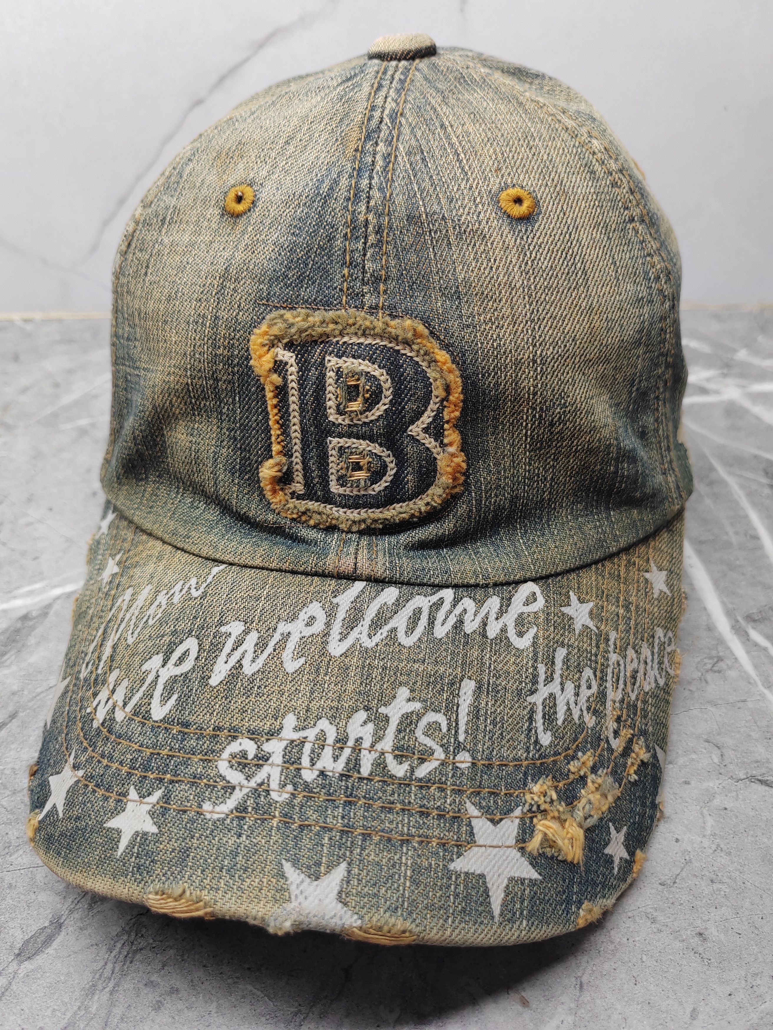 Vintage Vintage Logo B Denim Distressed Style Cap Hat Size ONE SIZE - 1 Thumbnail