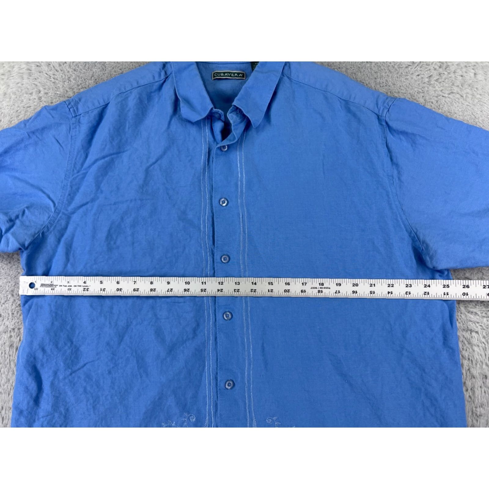 Cubavera Cubavera Shirt Men 2XL Blue Embroidered Linen Rayon Button-Up Short Sleeve Hawaii Aloha Vacation Resort Beach Shirt Mens Size US XXL / EU 58 / 5 - 7 Thumbnail
