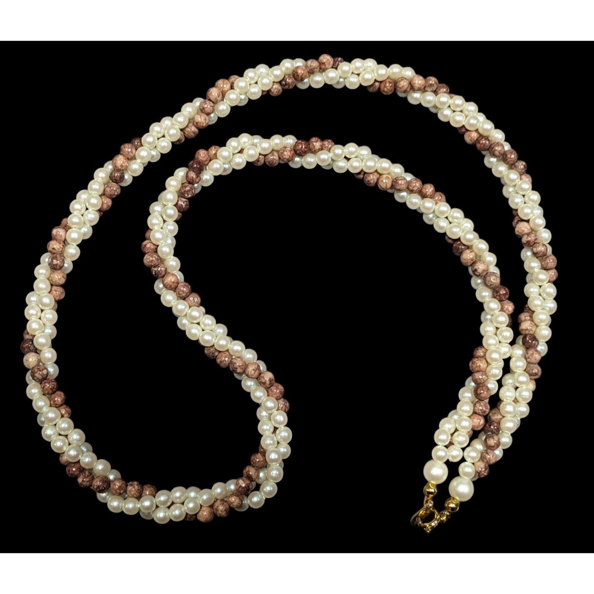 Other Vintage Faux Pearl And Tan Agate Beaded Torsade Necklace Size ONE SIZE - 1 Thumbnail